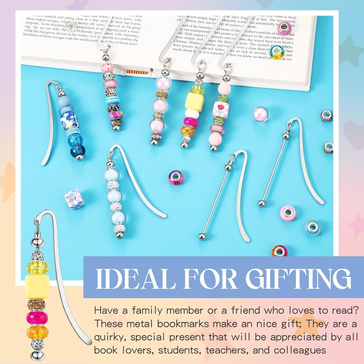 8 Pcs Beadable Bookmarks DIY Metal Blank Bar Bookmark for Beads Modern Beaded Craft Jewelry Pendant Charm Gift for Book Lovers Student Teacher Office Supplies(Silver)