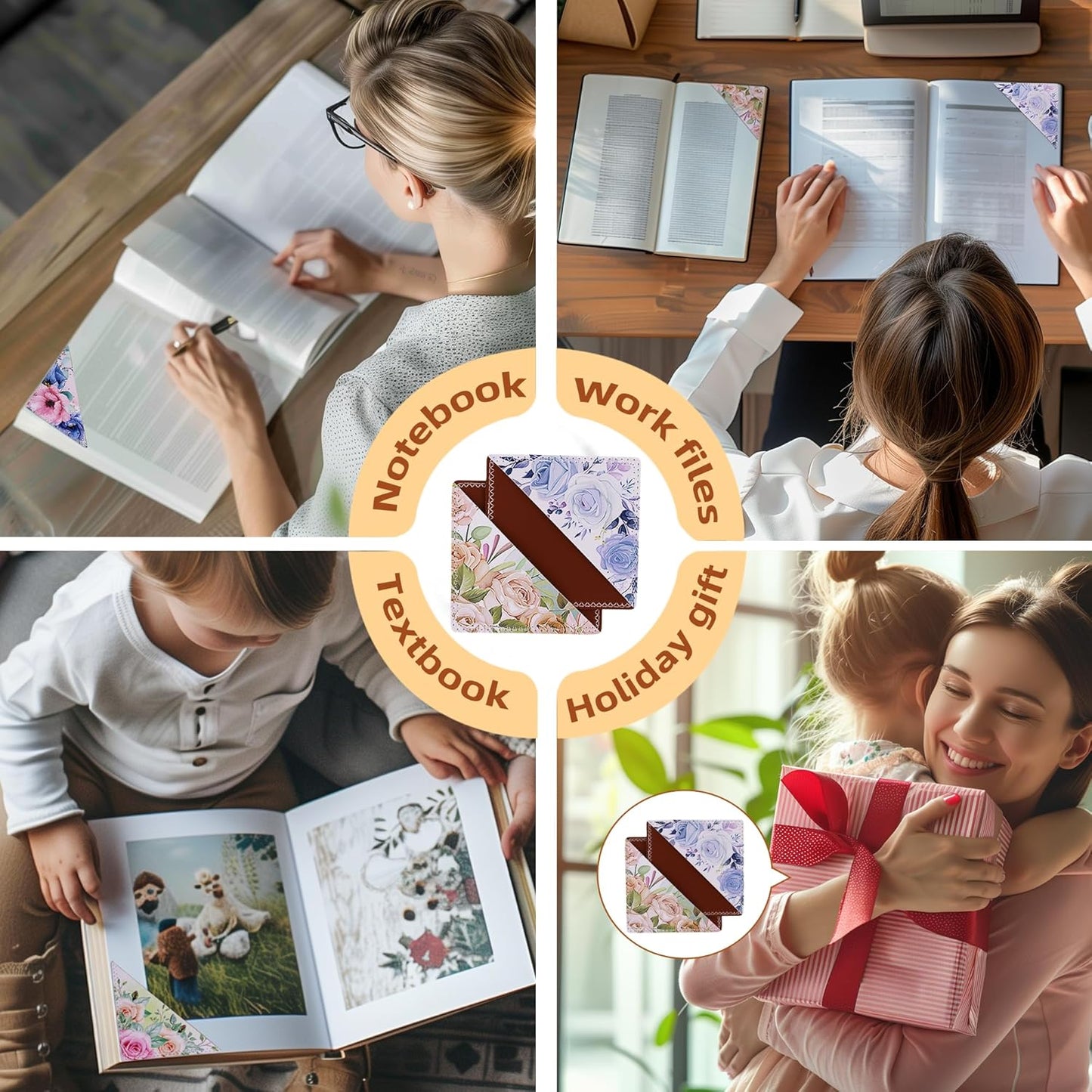 4 Pieces Leather Bookmarks, Cute Book Accessories for Reading Lovers, Page Markers for Women Men Kids Students Teachers Retirement Birthday Gift (Floral Print)