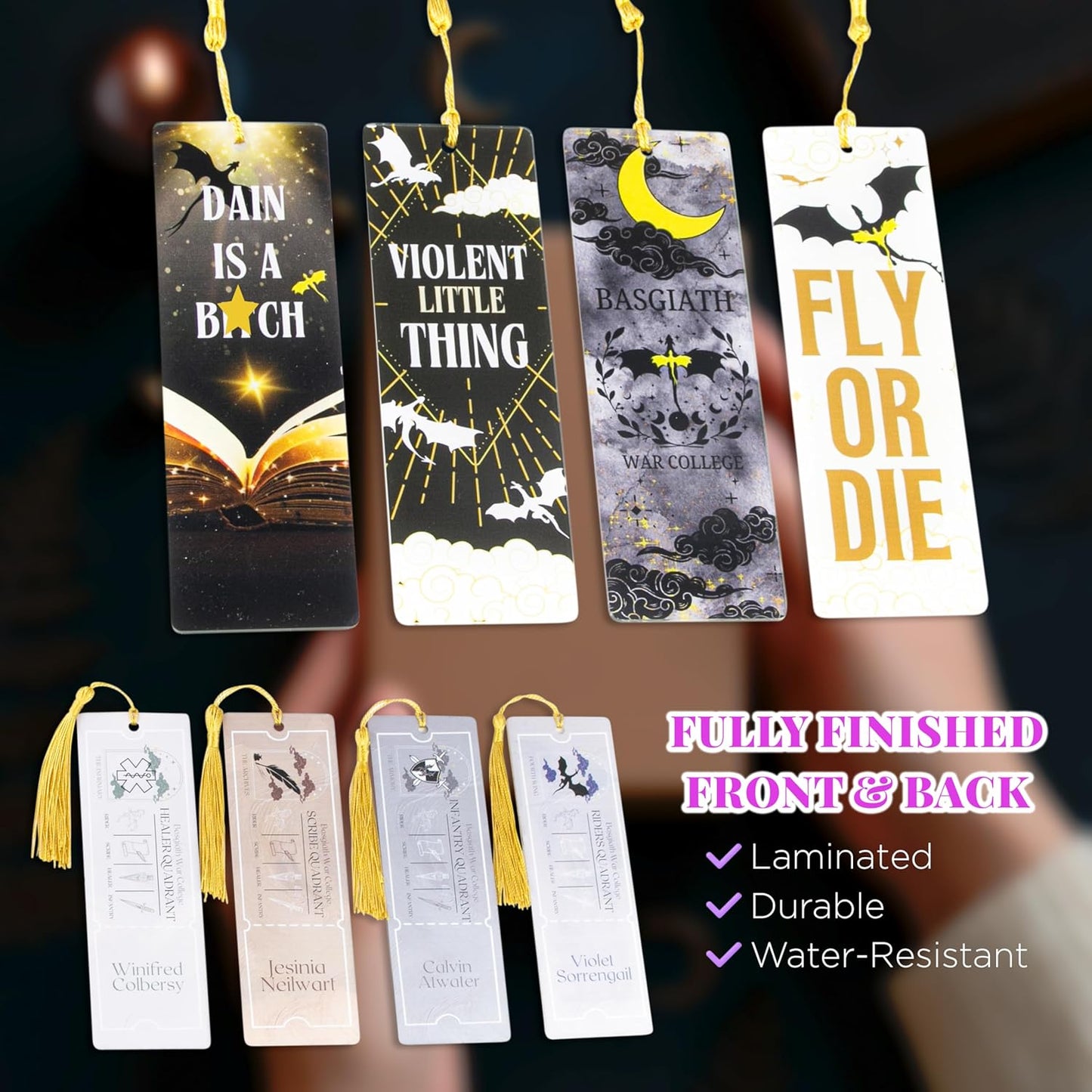 Dragon Bookmarks – Set of 4 Acrylic Fantasy Bookmark with Tassels, Cool Bookmarks for Men and Women, Dragon Gifts for Women, Luxury Bookmark for Fantasy Lovers and Book