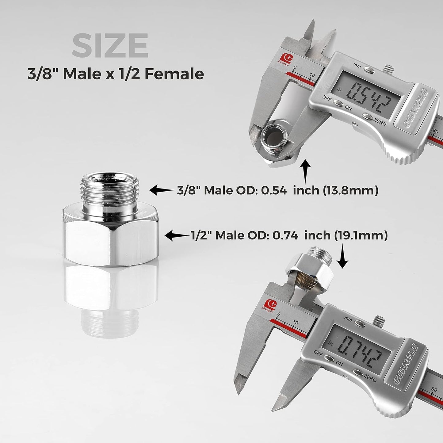 Water Line Adapter, 4 PCS Pipe Fittings in 1/2" Female to 3/8" Male Reducer Adapter, Compression Fitting for Kitchen Bathroom Faucet Supply Hose, Stop Valve Pipe Connector With Rubber Washer