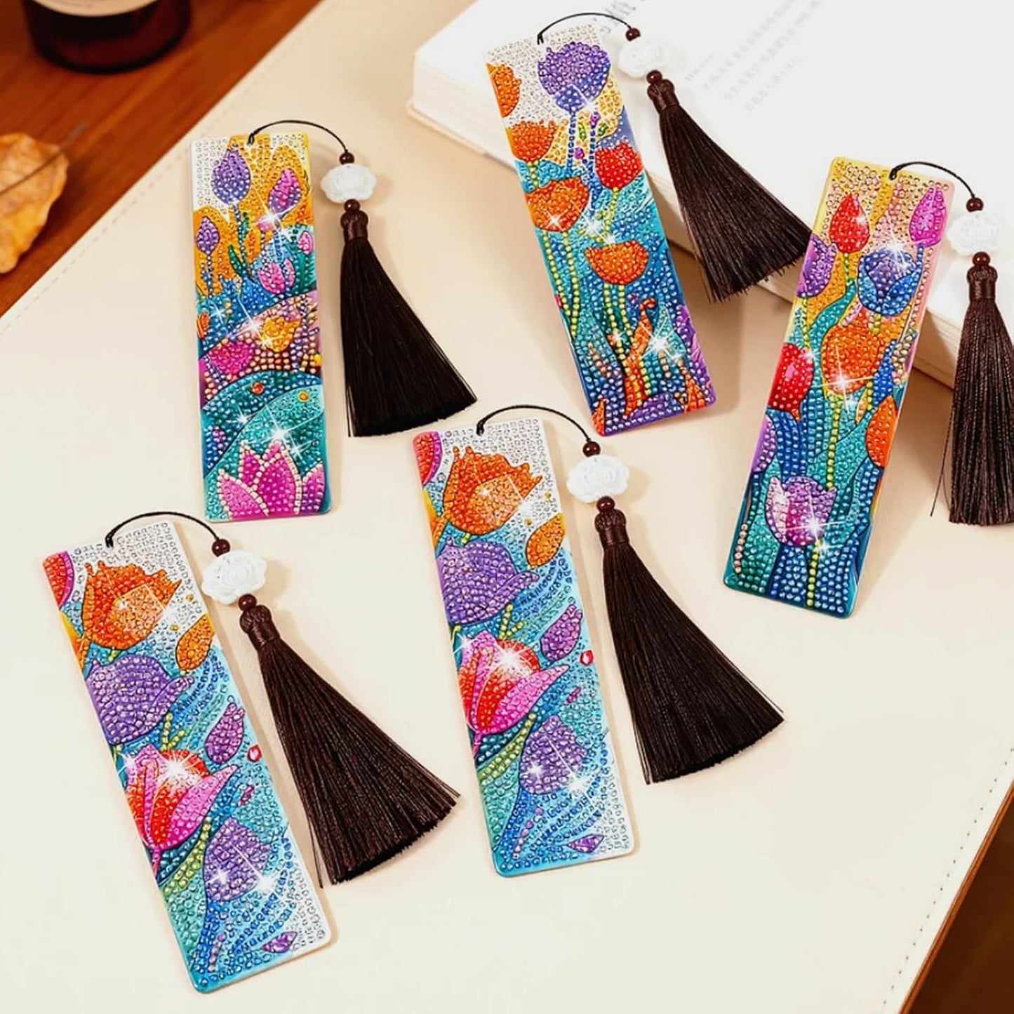 6 PCS Diamond Art Bookmarks Tulip, DIY Acrylic Diamond Painting Bookmarks Kits for Adult Reader and Crafts Lovers