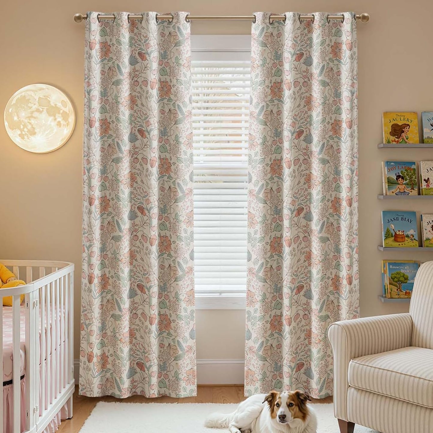 jinchan Nursery Curtains 95% Blackout Pink Floral Curtains for Girls Room, 84 Inch Length Farmhouse Drapes for Bedroom Living Room Darkening Window Treatment Grommet Top Set of 2 Panels