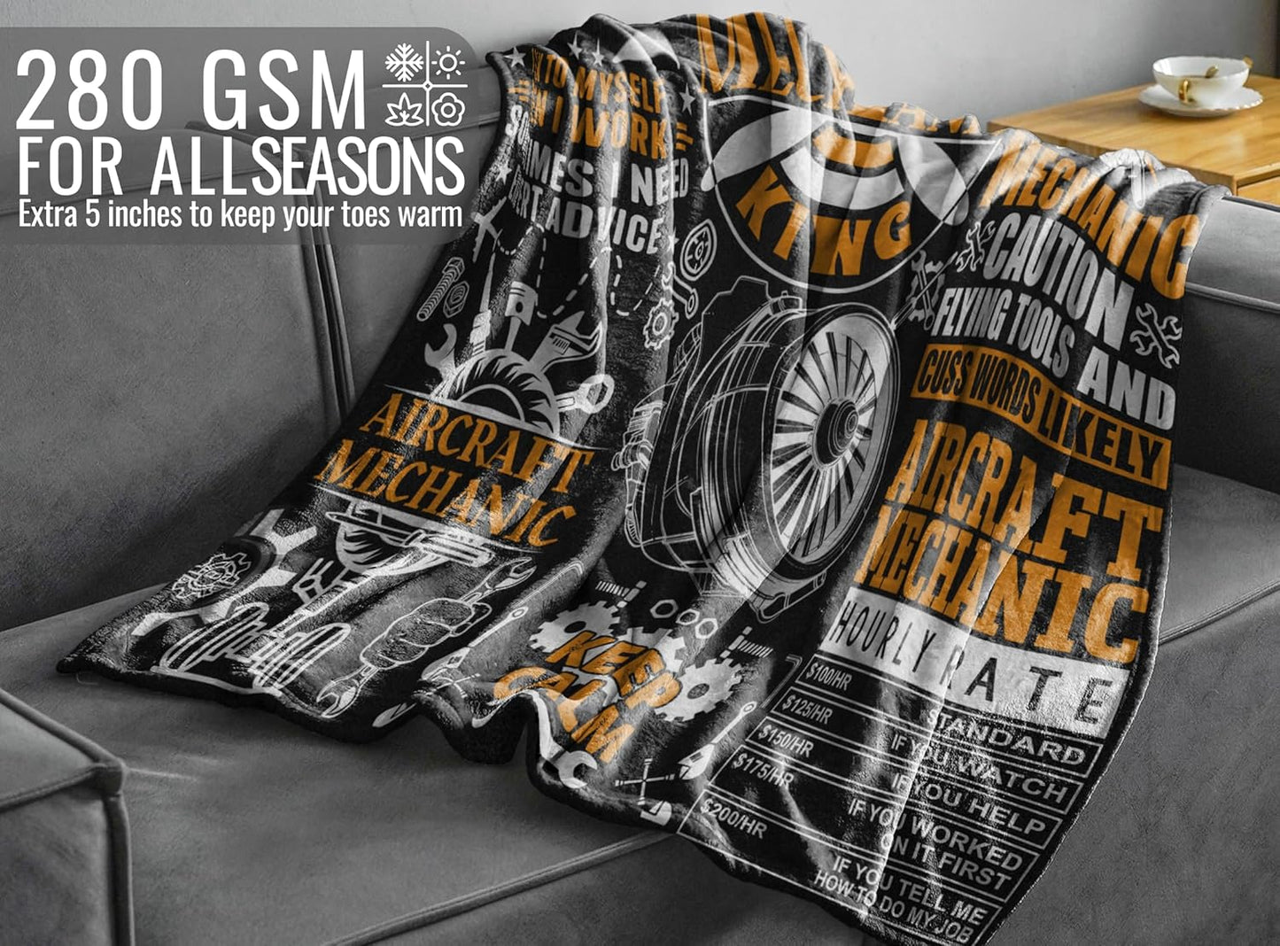 Aircraft Mechanic Gifts, Aircraft Mechanic Blanket Gifts for Men, Soft Flannel Blanket, 65 x 50 inches