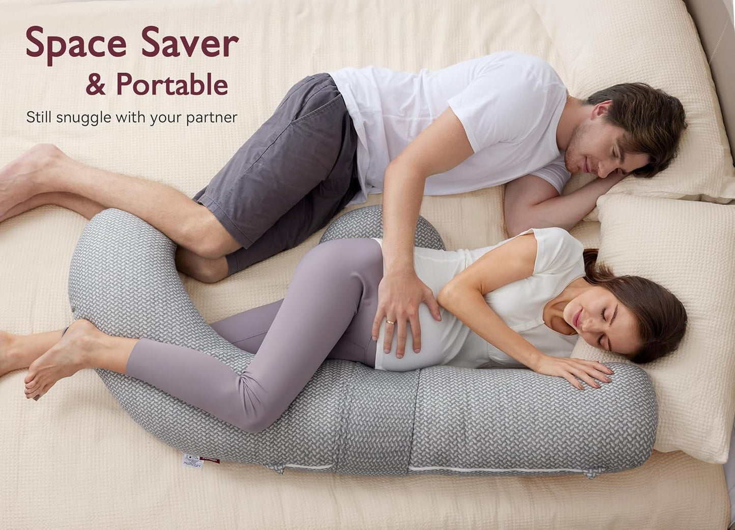 Momcozy Pregnancy Pillow, Original F Shaped Maternity Pillow for Pregnant Women with Adjustable Wedge Pillow, Full Body Support Pregnancy Pillows for Side Sleeping with Air Layer Cover, Grey