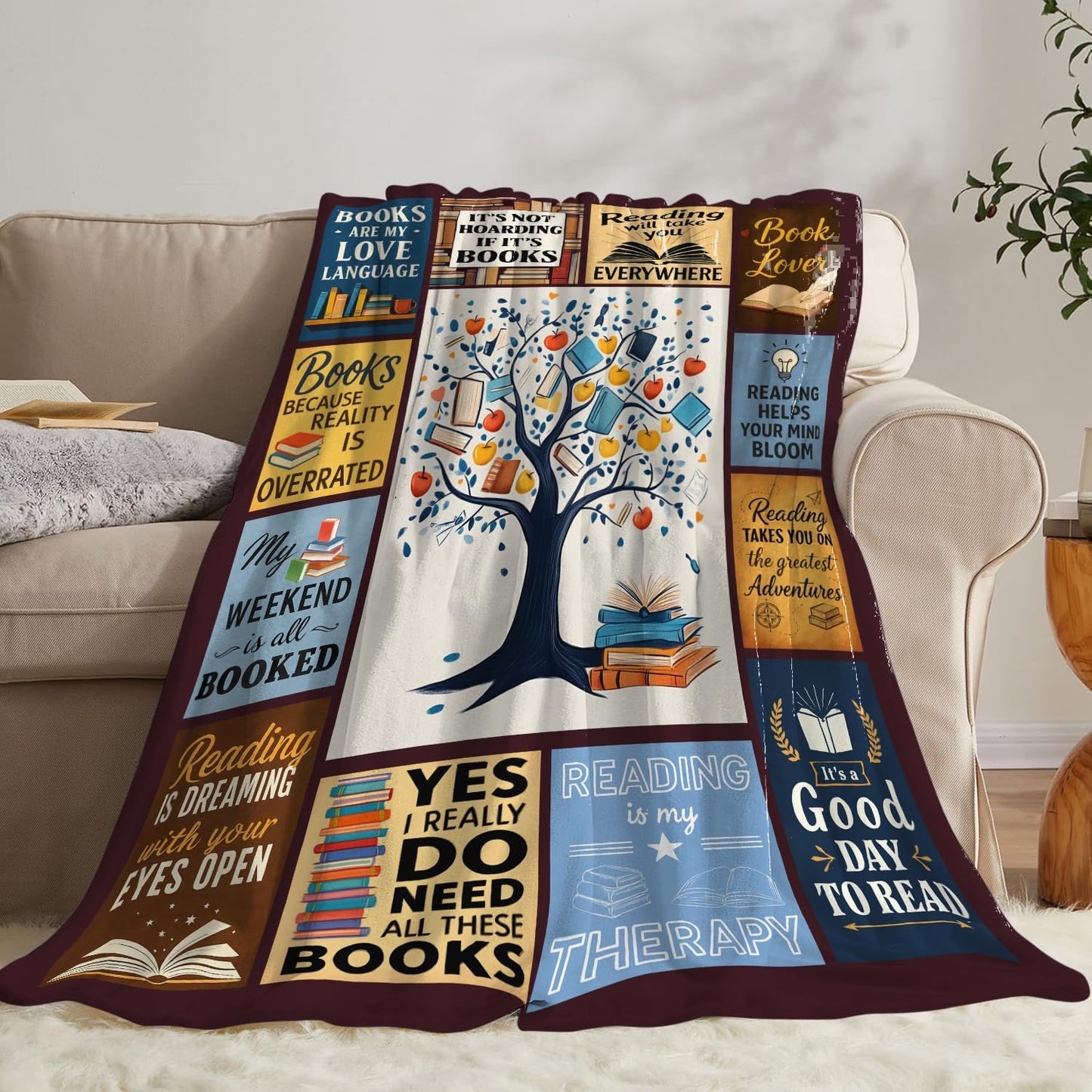 Yibuda Book Tree Blanket Reading Reader Flannel Plush Throw Blanket Cozy Read Bookish Decor Fleece Stuff Blanket Gifts for Bookworm Lover Girls Boys Kids Adults Women Bed Travel 40"x50"