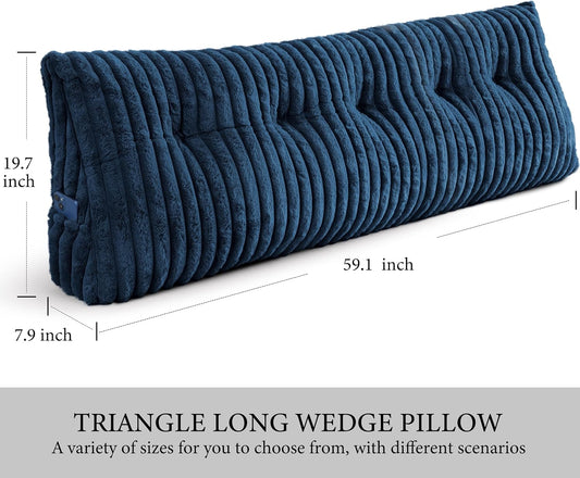 Headboard Pillow Queen, Triangular Wedge Pillow Headboard Queen, Cushion Headboards Reading Pillows, Backrest Pillows for Sitting in Bed or Working with Removable Cover, Blue