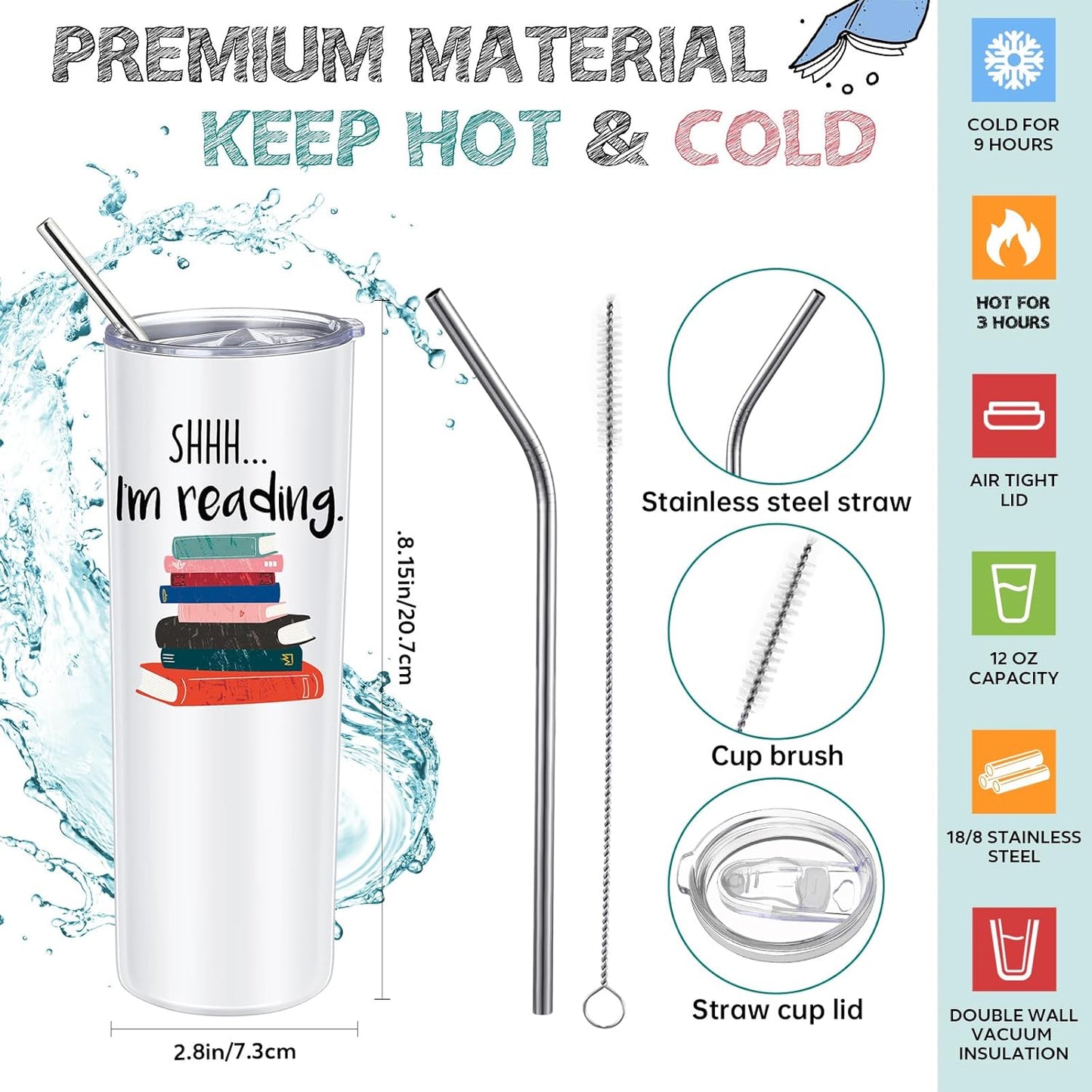 Fuutreo Book Lovers Gift Sets Include 20 oz Stainless Steel Tumbler Cup with Lid Library Canvas Tote Bag Leather Journals with Inspirational Words Books Club Gifts for Book Lovers' Day Reader