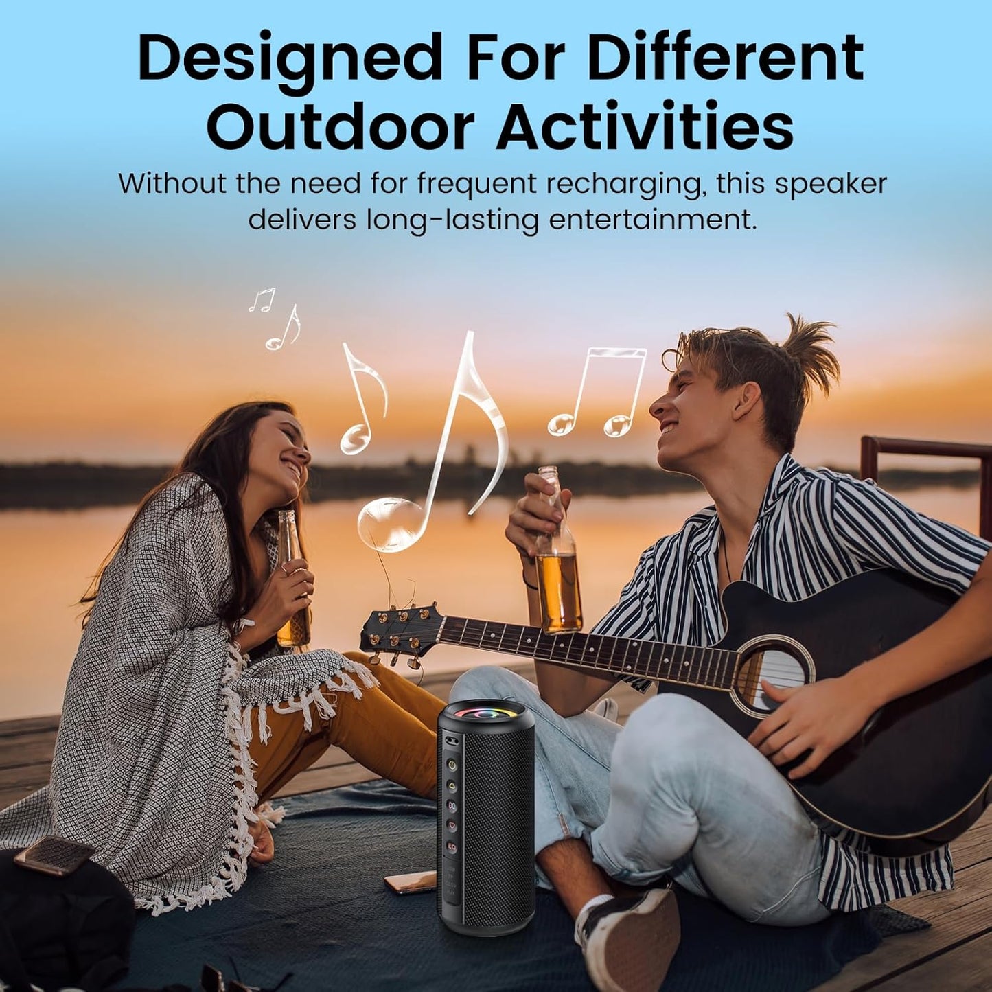 Portable Bluetooth Speaker, 2026 Bluetooth 5.4 Wireless Speaker with 20W HD Loud Stereo Sound, 20H Playtime, LED Lights, IP7, TWS Pairing, Built-in Mic, for Outdoor, Home, Beach, Party, Gift