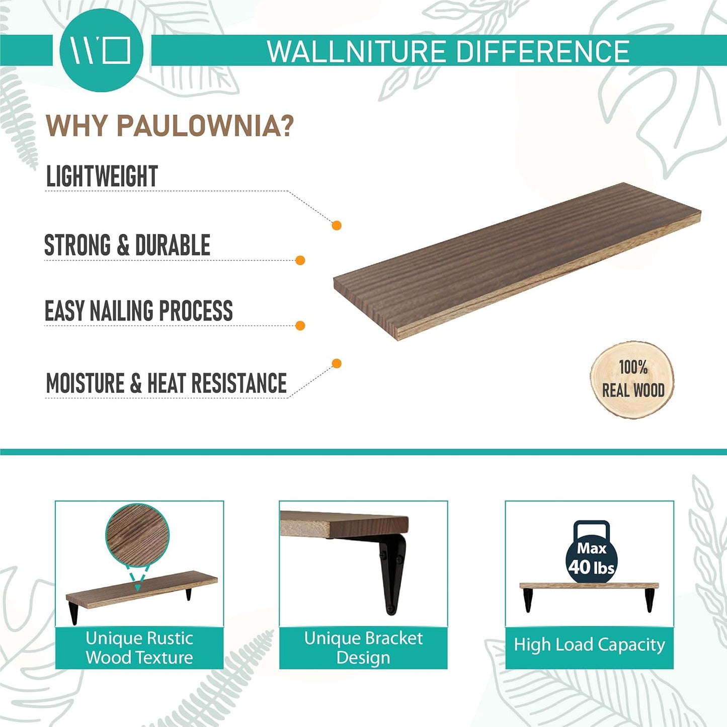 Wallniture Arras Wood Floating Shelves for Wall Storage, Small Bookshelf Set of 10, Hanging Book Shelves for Living Room, Bedroom, Office, Burned Finish