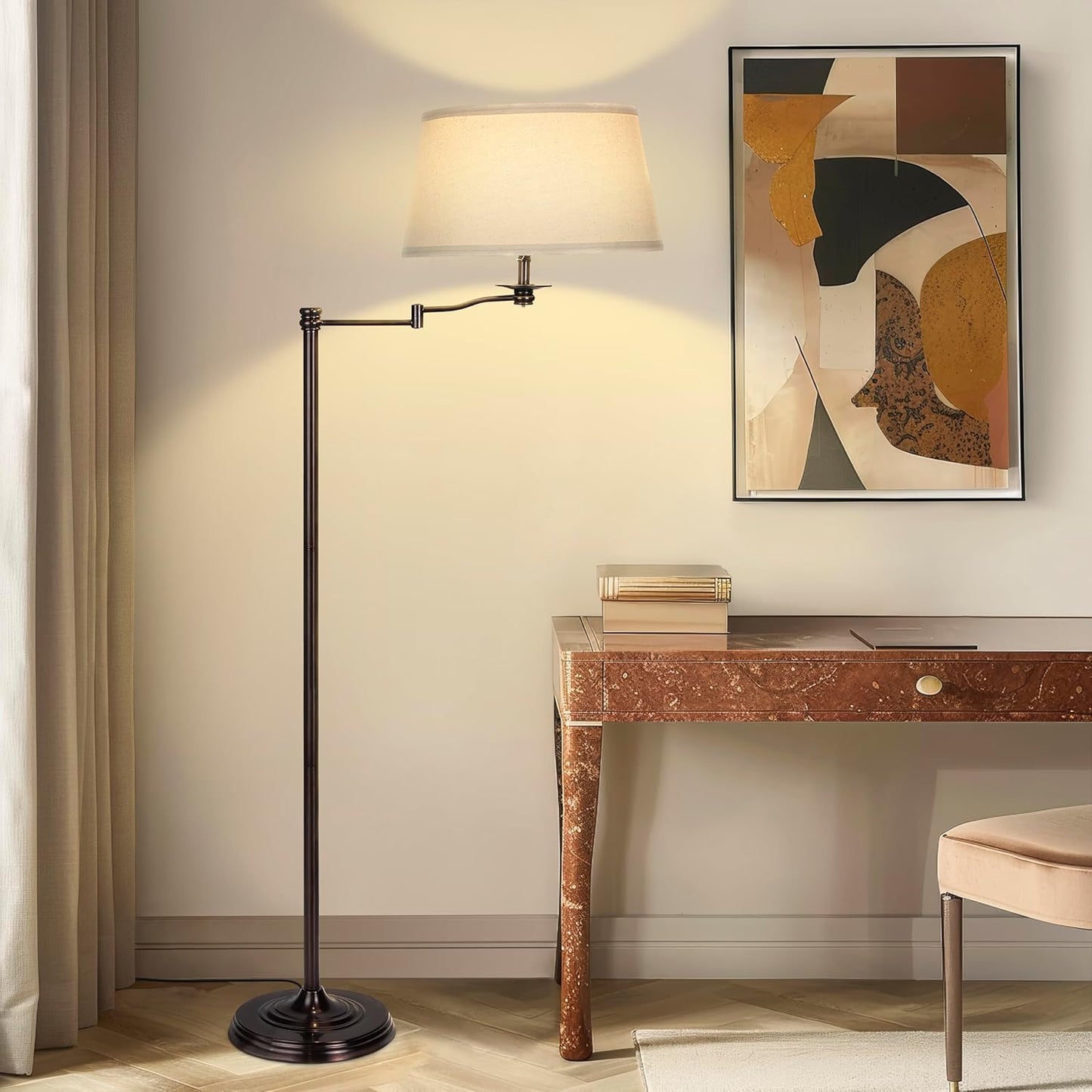 Brightech Caden LED Floor Lamp - Tall Standing Lamp with Swing Arm for Living Rooms & Offices - Industrial Bronze