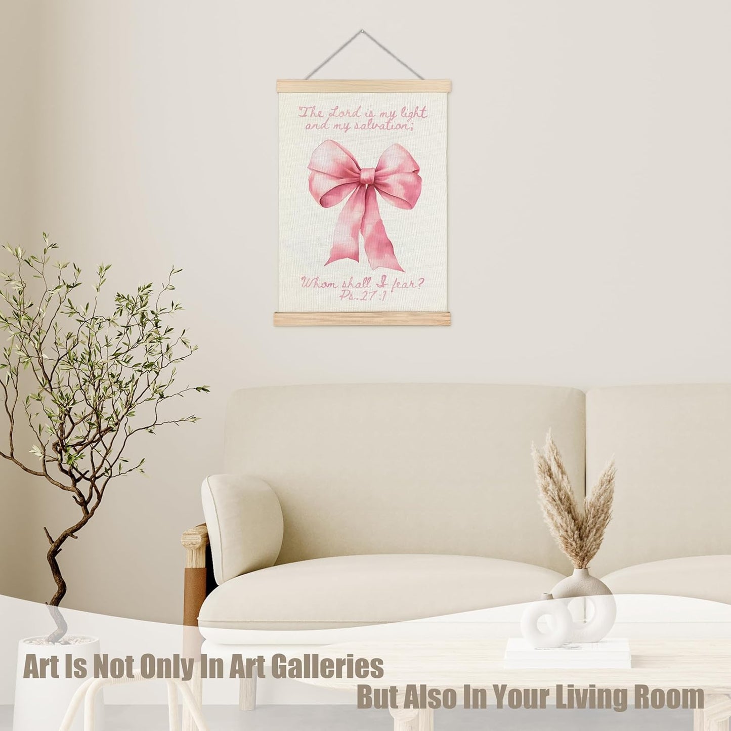 WUCHJ Coquette Pink Bow Christian Wall Art Poster, Girl Nursery Decor, Christian Psalm 27:1 Bible Verse Aesthetic Canvas Prints Artwork for Girls Bedroom Playroom Church Decor, 12x16 Inch