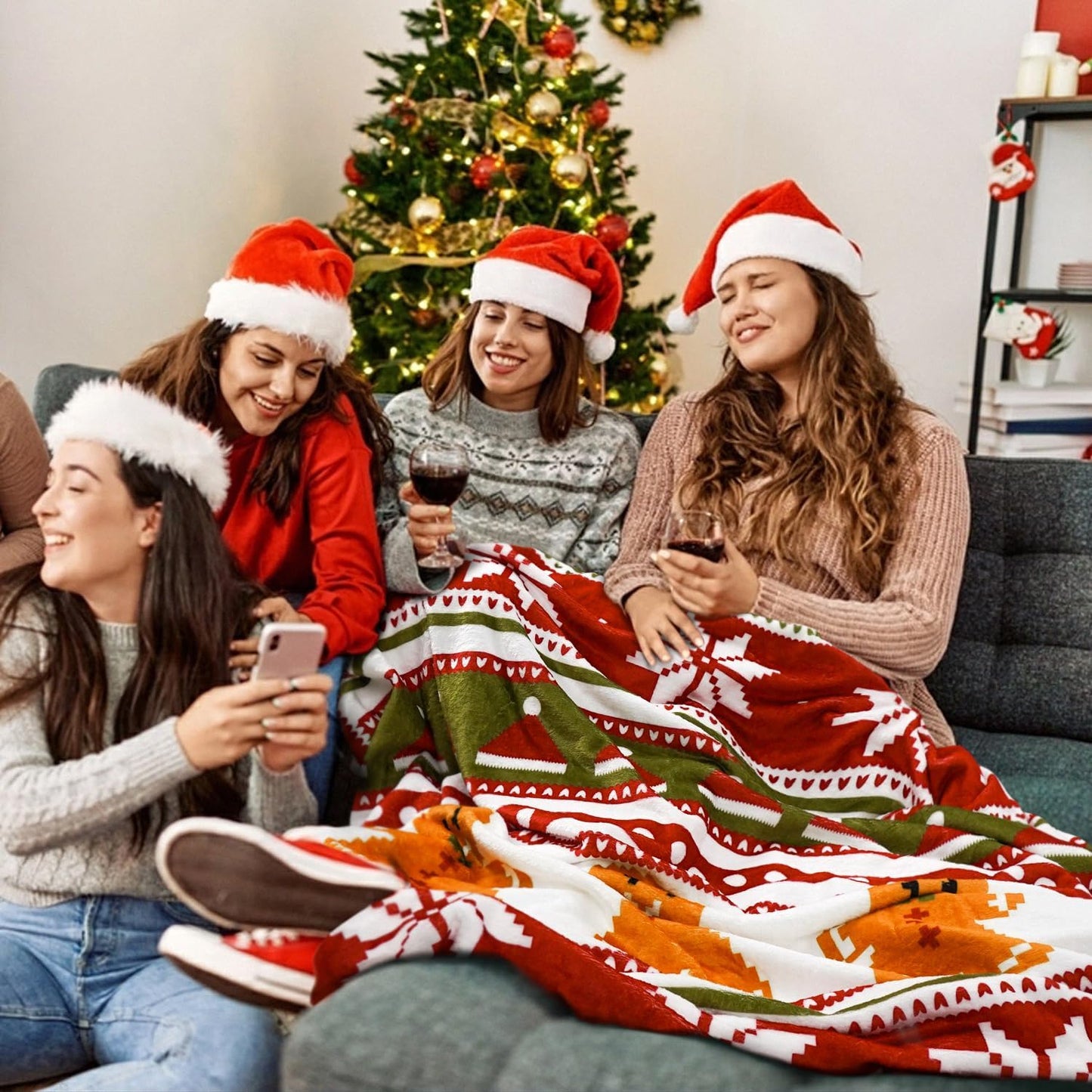 Throw Blanket for Couch 60"x50",Winter Holiday Festival Cute Gingerbread Snowflake Blankets for Woman,Soft Flannel Fleece Throws for Home Living Room Bed Chair Decor