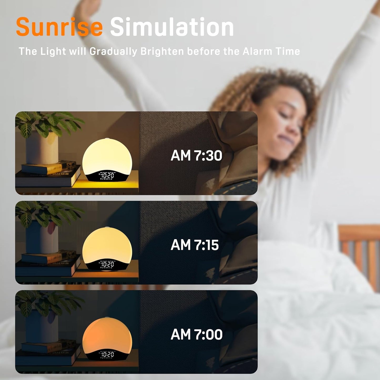 JALL Sunrise Alarm Clock for Bedrooms with White Noise Sound Machine, Wake Up Light Alarm Clocks for Heavy Sleepers & Kids, Dual Alarms, Nightlight, Sleep Timer, Bluetooth Speaker, Hatch-Style