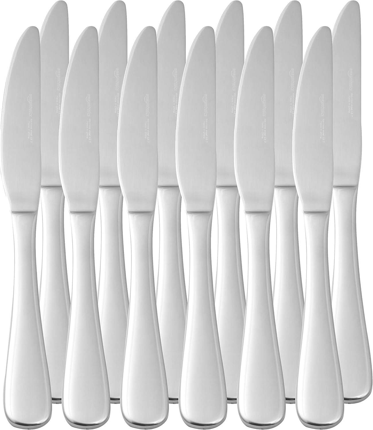 Amazon Basics Stainless Steel Dinner Knives with Round Edge, Silverware, Table Knives, Restaurant Quality, Pack of 12, Silver