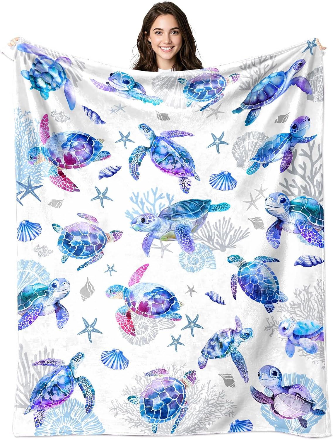 Sea Turtle Blanket Gifts Soft Flannel Turtles Loves Throw Blanket Bedding Decor Ocean Turtle Gifts Stuff Merch for Kids Adults 50"x40" Blue-Turtle