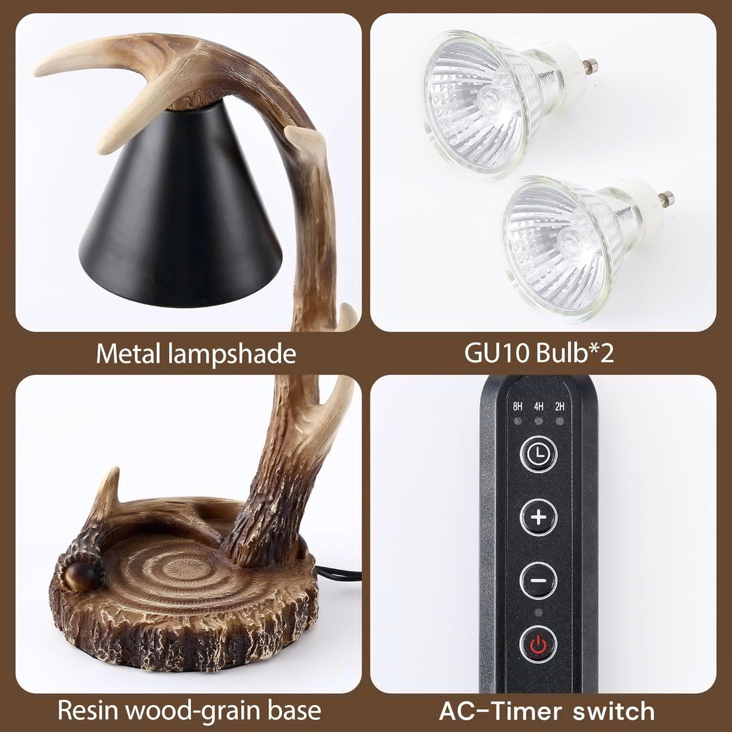 Timed Candle Warmer with Automatic Shut-Off Antler-Shaped Candle Melter Compatible with Jar Candles Dual-Bulb Design Perfect for Hunting Lodge Decor Ideal Housewarming Gift (Brown)