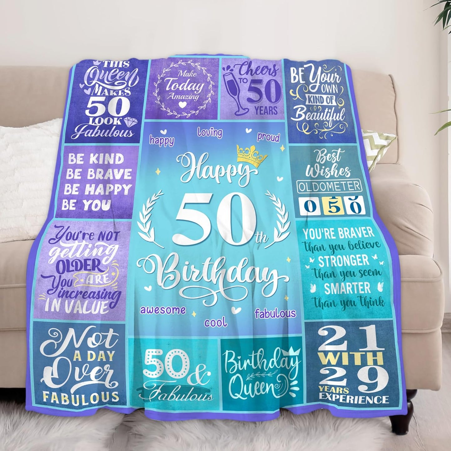 Happy 50th Birthday Gifts for Women, 50 Year Old Birthday Gifts for Women Turning 50, 50th Birthday Decorations Idea, Female 50th Birthday Gifts for Her, 50th Birthday Blanket Gifts 60”X50”