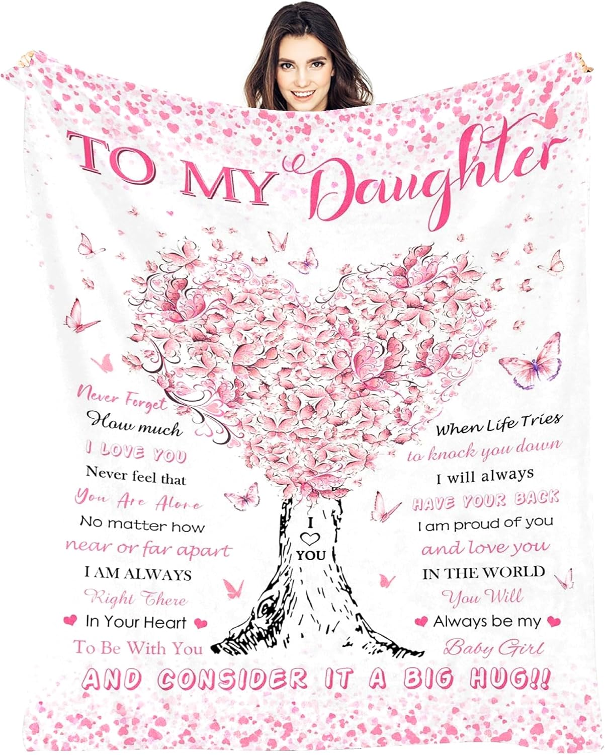 Daughter Gifts from Mom Dad, Birthday Gifts for Daughter, Unique Fun Pink Tree Girl Throw Blanket Gift for Graduation Christmas Quinceanera, Super Soft Warm Comfy Plush Flannel Fleece Blanket 60"x50"