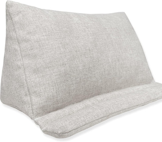 Book Stand for Reading in Bed, Large Portable Pillow Cushion Holder Accessories for Big Phone/Tablet/iPads for Desk Office Kitchen, Soft Fabric with Side Pockets Design, Natural