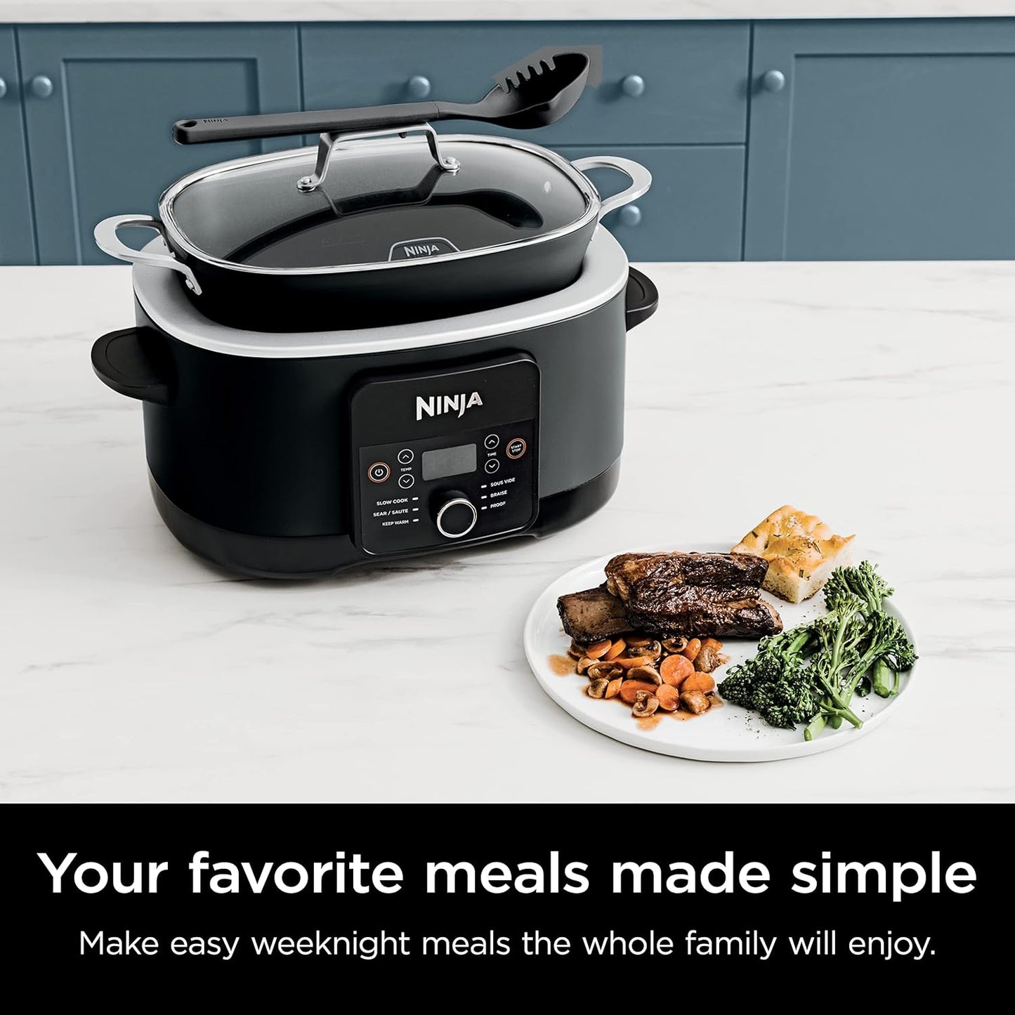 Ninja® 12-in-1 PossibleCooker™ PLUS | 8.5-qt - Sous Vide & Proof Multi-Cooker | Slow Cooker, Dutch Oven & More | Glass Lid & Integrated Spoon | Nonstick | Oven Safe Pot to 500°F | Black | MC1010