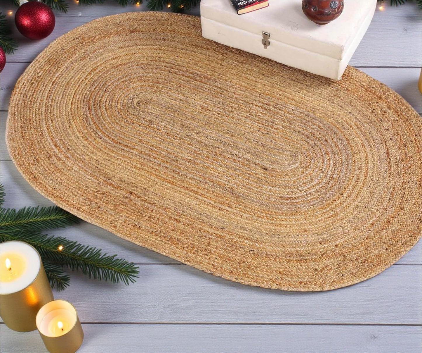 MDS Pack of 1 Handwoven Braided Jute Area Rug 2x5 feet Oval - 100% Natural Burlap Reversible Accent Rugs for Home Decor, Living Room, Doormat, Kitchen, Entryway Rug, Rustic, Farmhouse (2'x5')