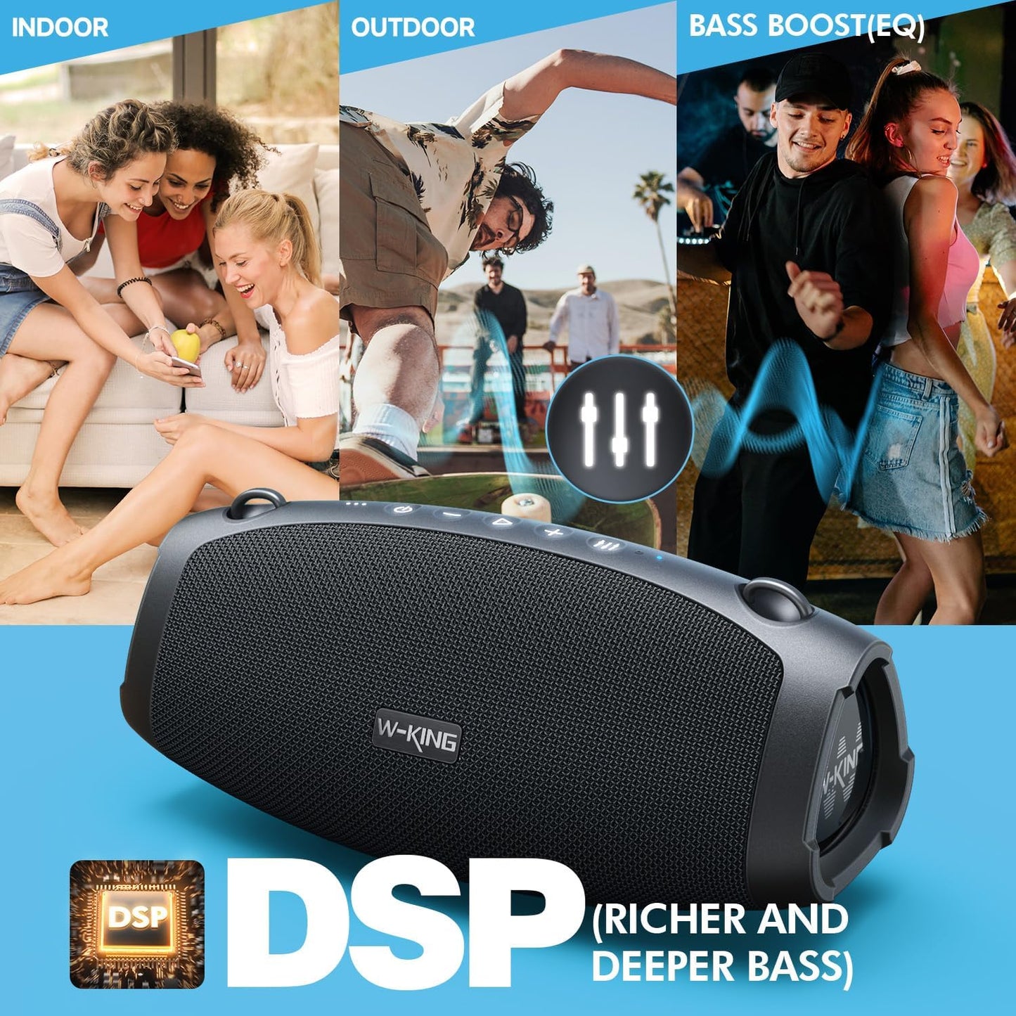 W-KING Bluetooth Speaker, 120W Max Loud Portable Speakers Bluetooth Wireless Boombox, IPX6 Waterproof Party Large Outdoor Speaker, 70W Triple Passive Radiators- Deep Bass/Subwoofer*2, 42H, TF, AUX, EQ