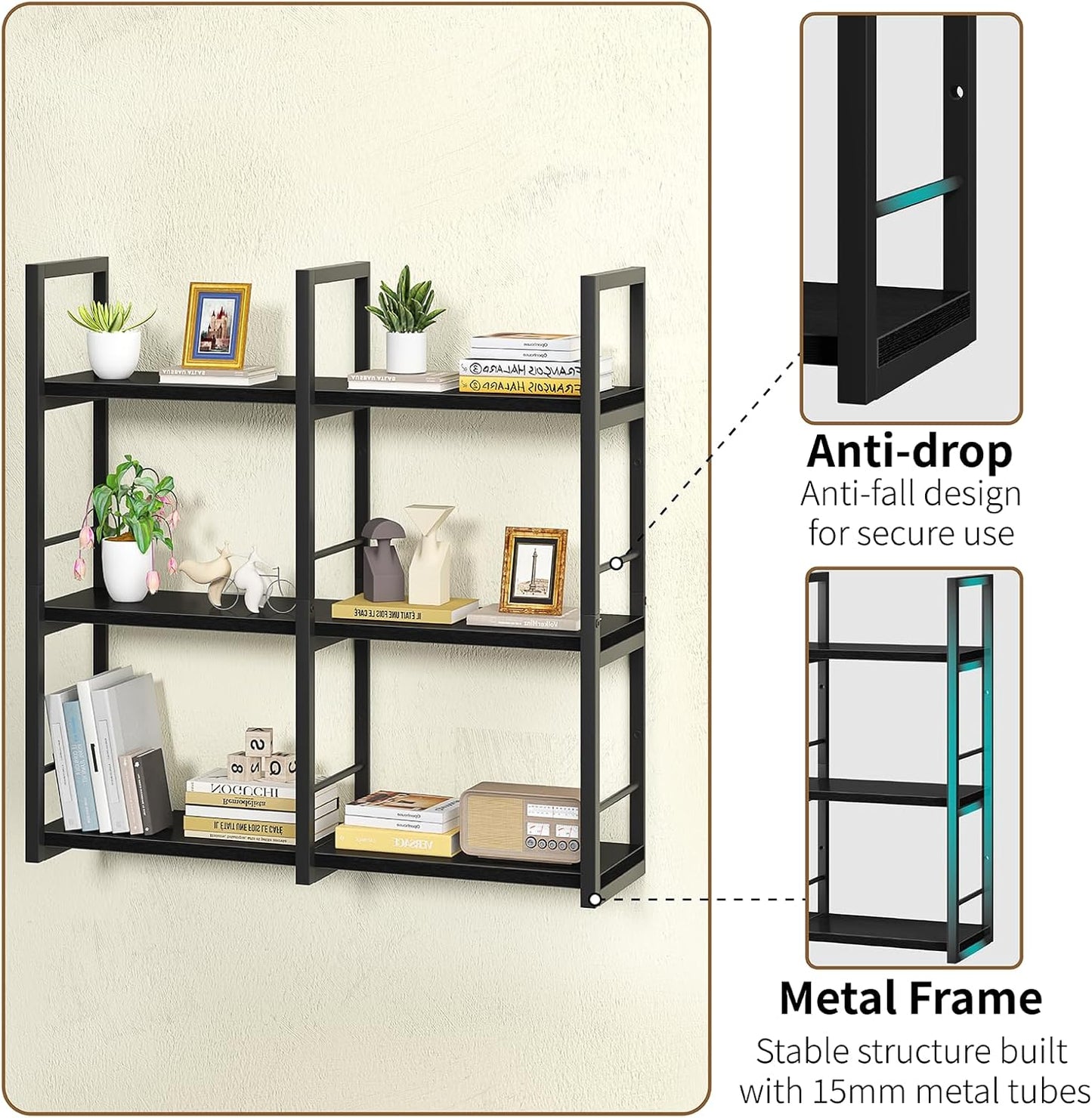 Wall Shelves, 31.5 Inch Floating Shelves for Books and Home Decor, Large Wood Wall Mounted Shelves for Office Bedroom Laundry Bathroom Corner, Black