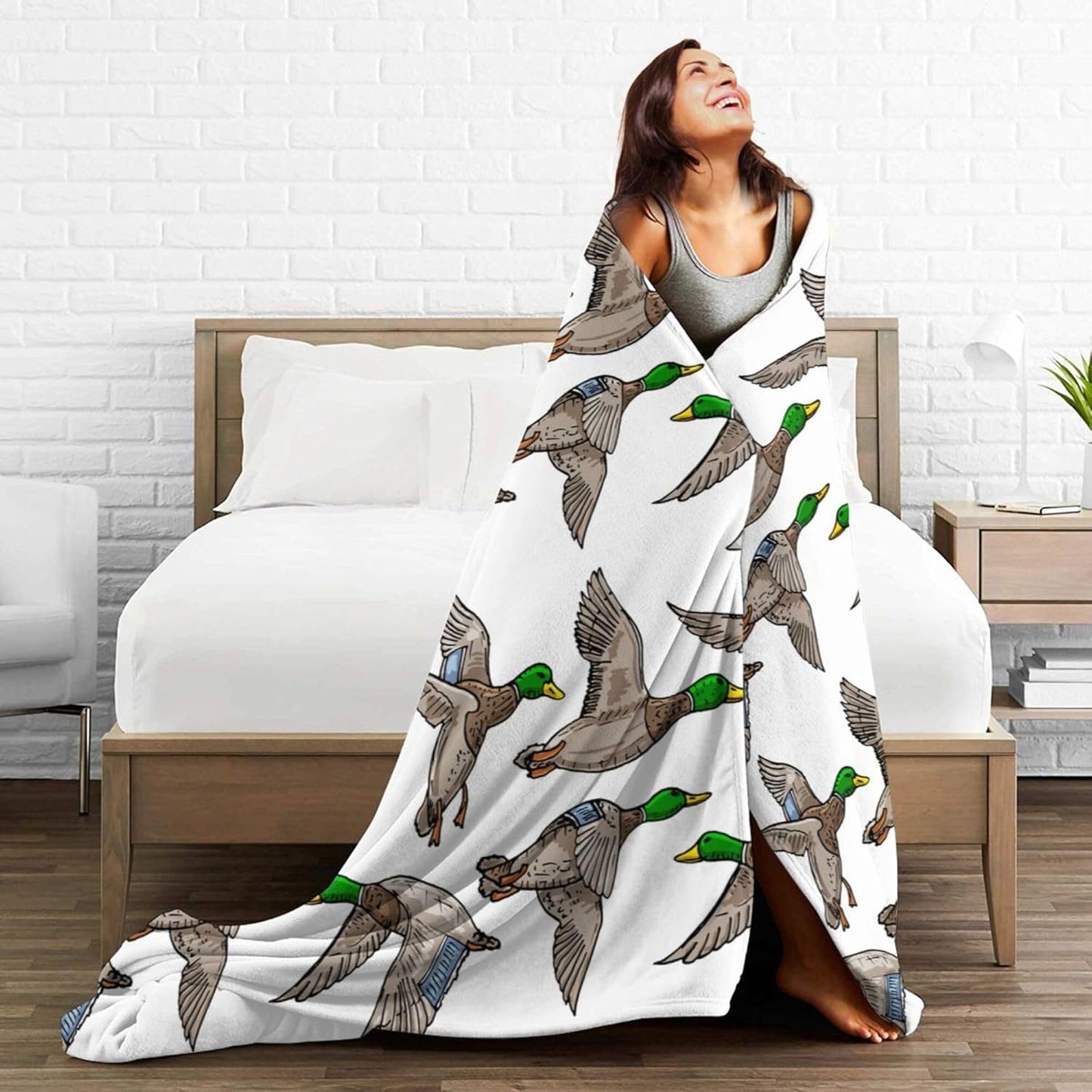 Mallard Duck Blanket Funny Throw Blanket, Soft Cozy Flannel Throw Blanket for Conch Sofa Bed,Super Soft Throw Blankets for All Season Adult Kids Teens Duck Lovers 60x50 in