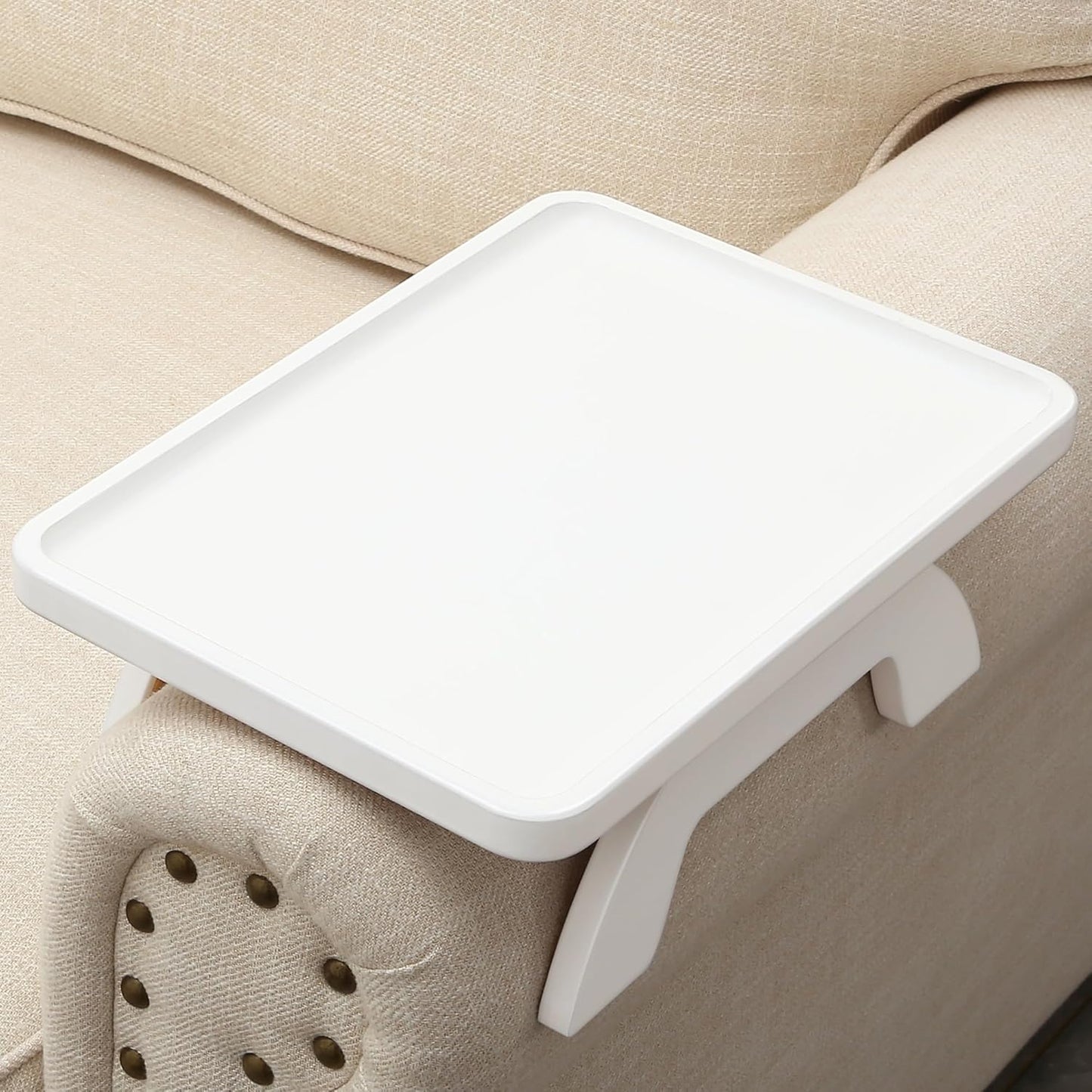 SINWANT Couch Arm Table,Bamboo Couch Arm Tray Clip on Sofa Armrest,Chair Side Table for Small Spaces Drink Eating Dinner
