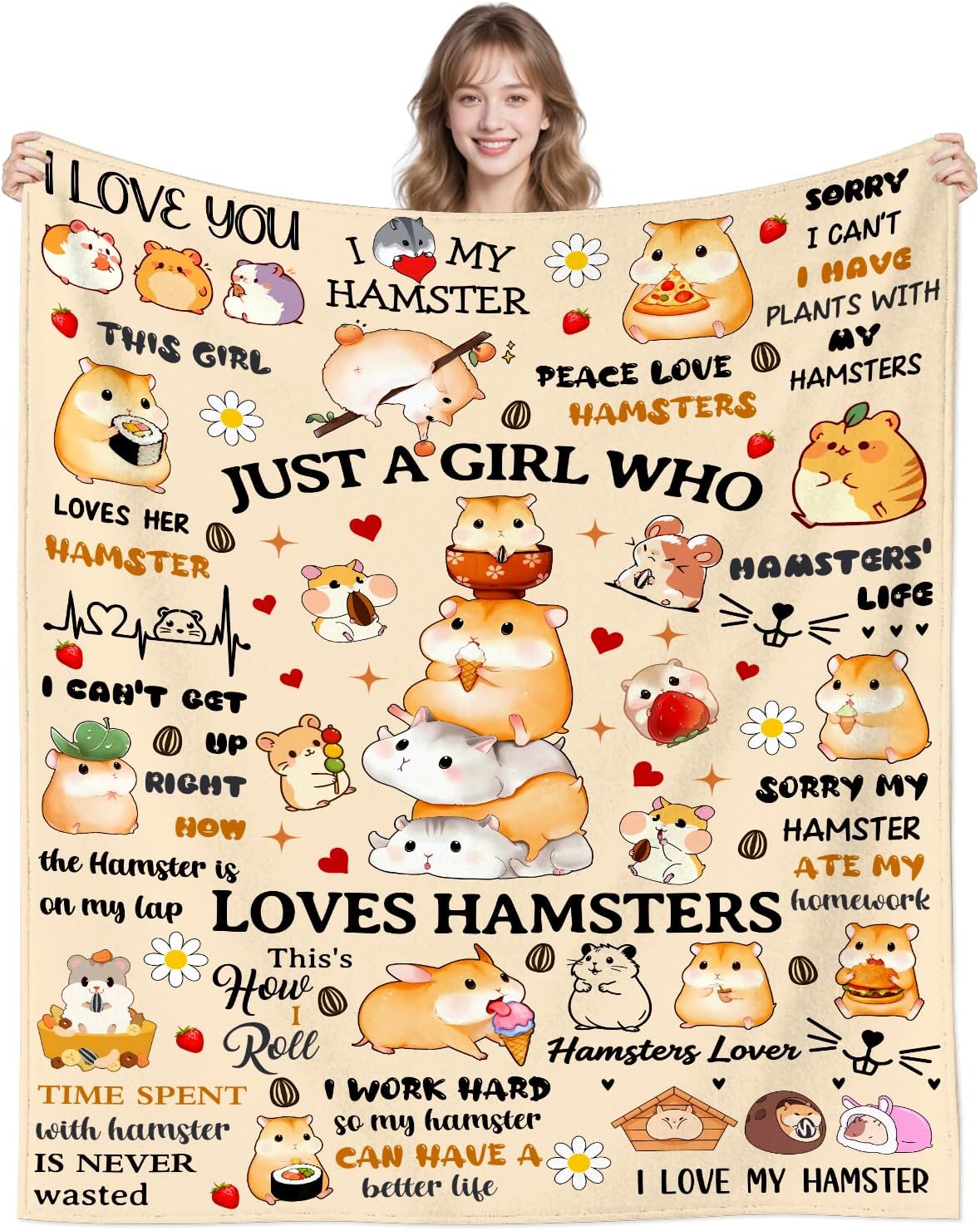 Hamster Blanket Cute Soft Warm Hamster Stuff Plush Throw Blanket Best Brithday Gifts for Girls Kids Women Animal Lovers Adults 60"X50"