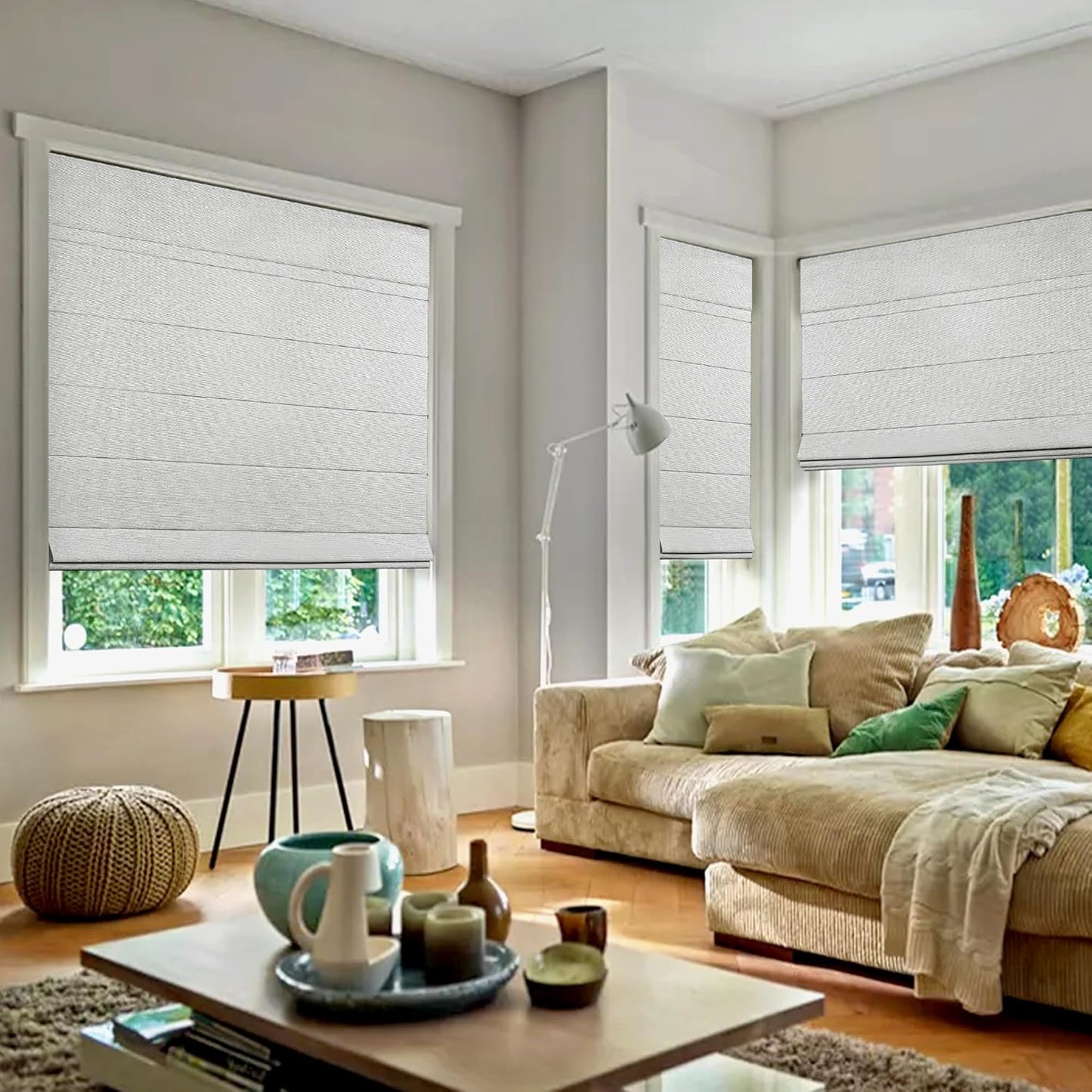 100% Blackout Cordless Roman Shades for Indoor Windows & French Doors, 22 3/4" W × 60" H - Blackout - Grey