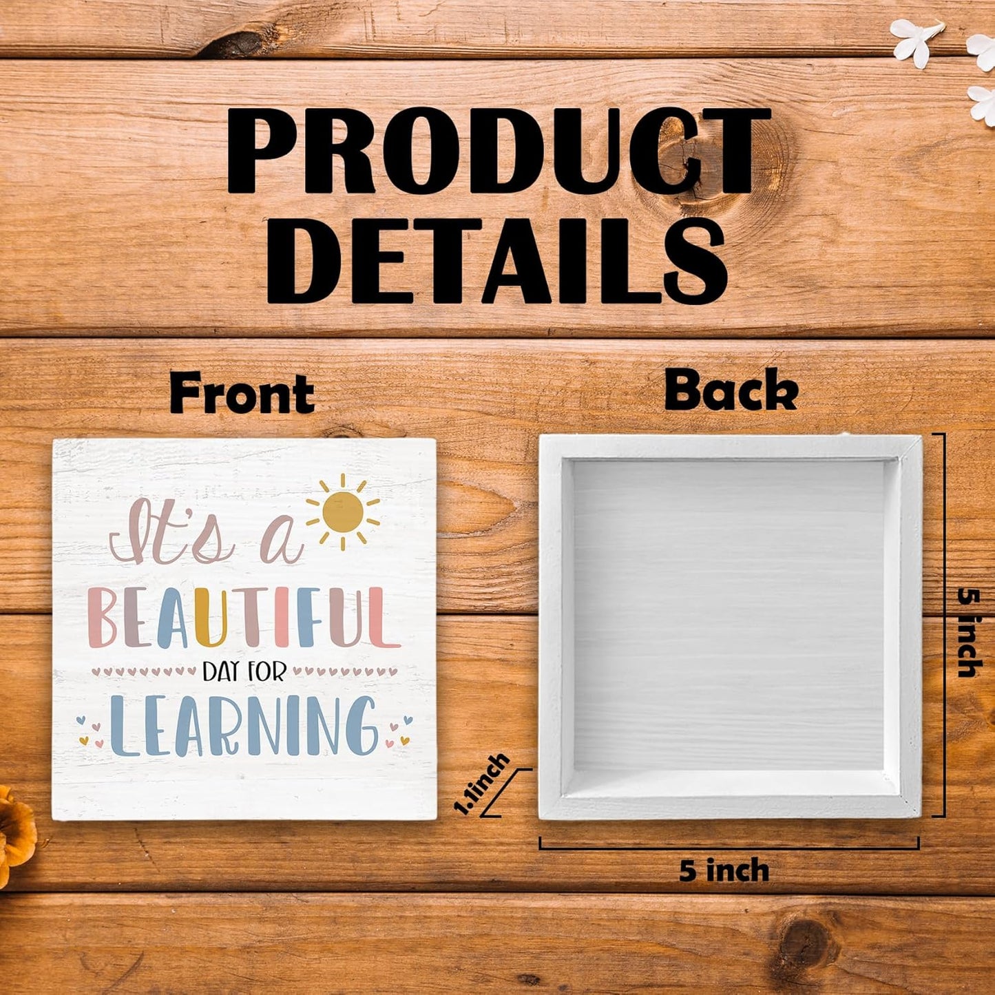 Boho Classroom Wood Box Sign Desk Decor 5x5, Inspirational Kids Learning Wooden Block Sign Decorations for Home Classroom Playroom Nursery Reading Nook Reading Room Wall Tabletop Shelf