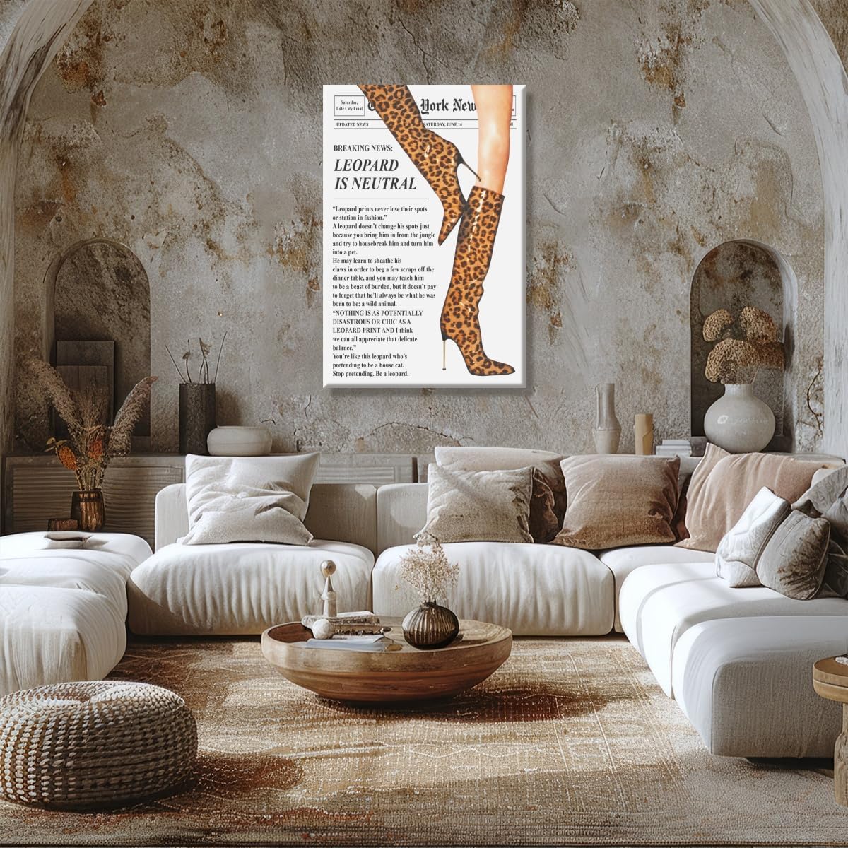 Trendy Newspaper Posters Vintage Leopard Boots Poster Feminist Canvas Prints Retro Fashion Bar Cart Magazine Cover Wall Art for Hot Girl Preppy Y2k Aesthetic Room Home Decor 12x16inch Unframed