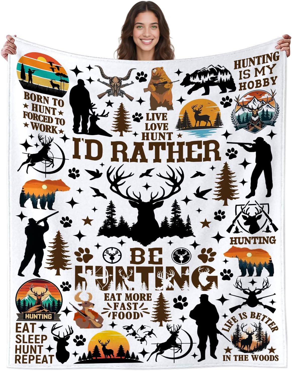 Hunting Blanket Deer Hunter Gifts for Men Husband Women,Hunting Gear Accessories Deer Throw Blankets,Unique Hunter Present for Hunters Dad Boys 60"x50"