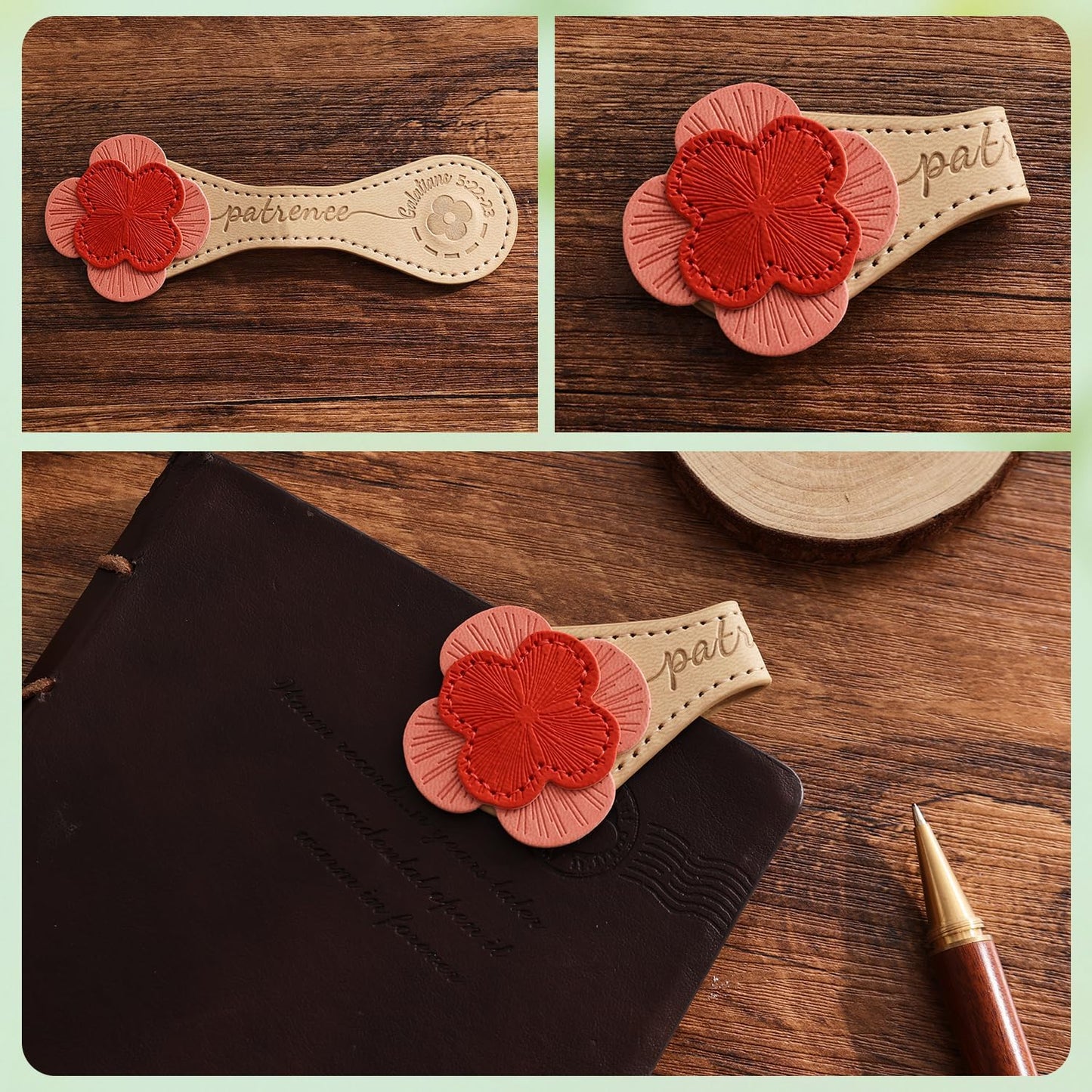 3 PCS Fruit of Spirit Magnetic Leather Bookmarks, Floral Patterns (Patience Kindness Goodness) of Galatians, Bible-Inspired Page Markers, Double-Sided, Gift for Book Lovers, Students, Book Accessories