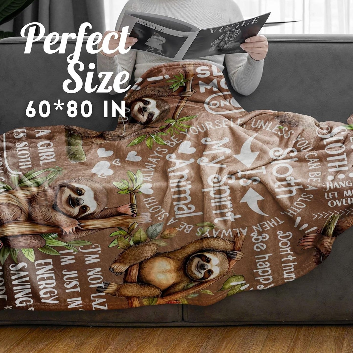 InnoBeta Sloth Gifts for Women - Sloth Throw Blanket, Flannel Blankets for Women, Girls, Teens, Spirit Animal, 60x80 Inches