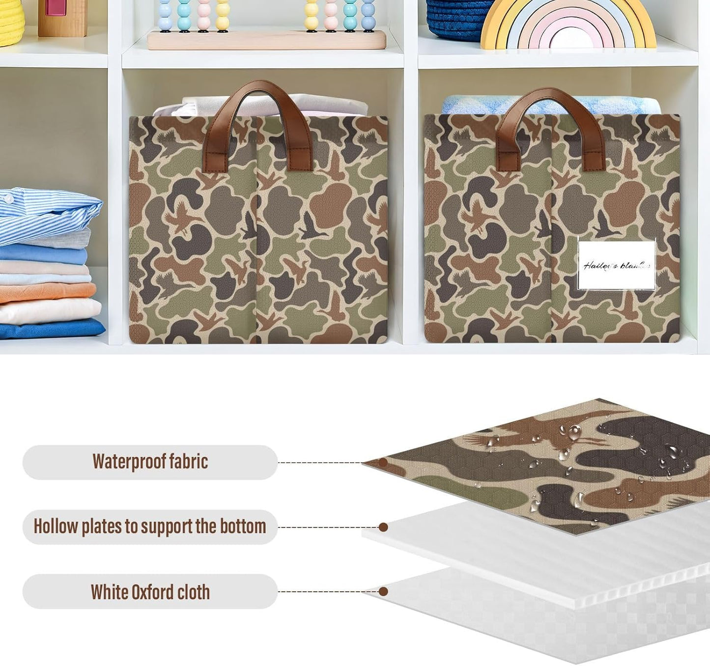 Duck Hunter Camouflage Storage Bins Hunting Camo Collapsible Storage Basket Box with Handles Organizer for Clothes Shelves Closet Cabinet Home Office, 1PC