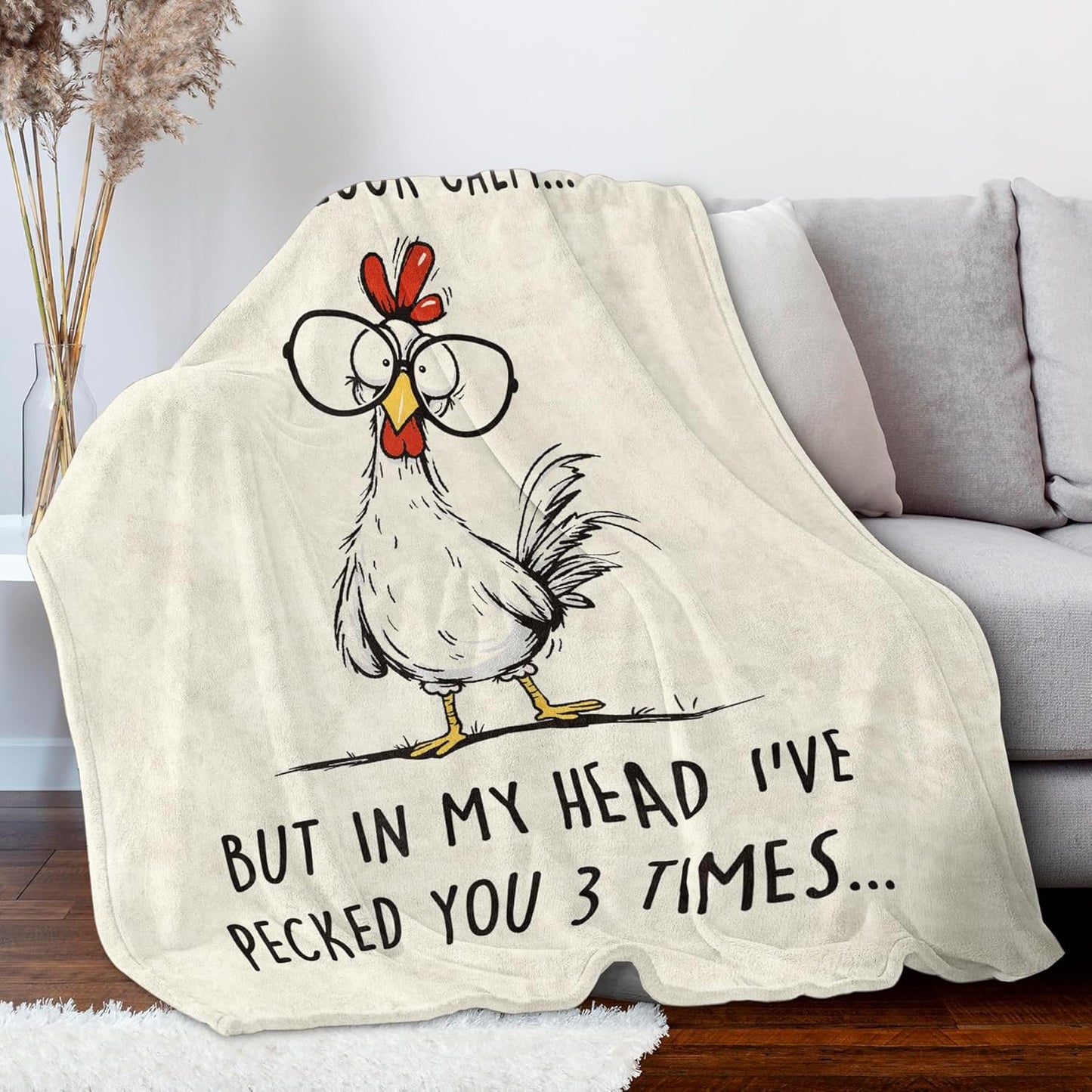 Funny Chicken Blanket, Birthday Gifts for Women Men, Unusual Gifts for Friends Sister Coworker Mom, White Elephant Gift, Super Soft Flannel Throw Blanket, 60" L x 50" W