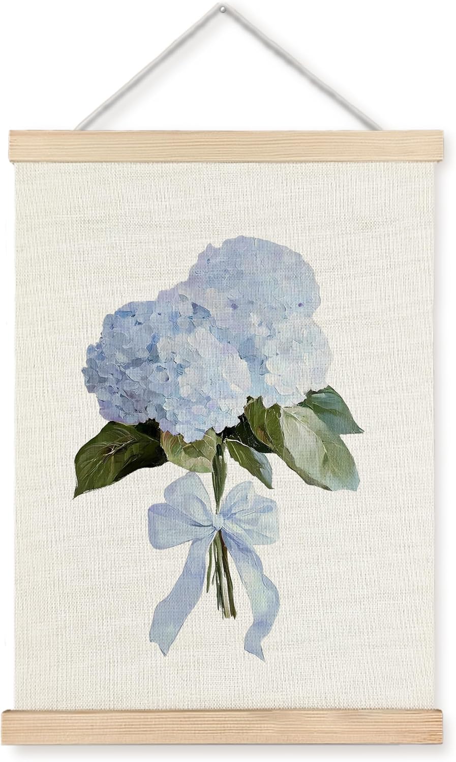 WUCHJ Coquette Hydrangea Floral Wall Art Poster, Rustic Flower Wall Decor, Aesthetic Bow Blue Hydrangea Flower Canvas Prints Artwork for Home Bedroom Living Room Decor, 12x16 Inch