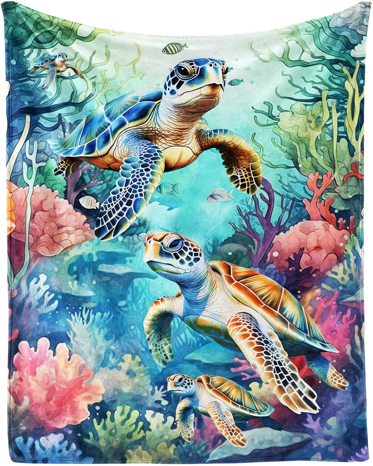 Soft Flannel Sea Turtle Blanket for Teens Adults Women Men - Warm Throw Blanket for All Season Lap, Chair, Sofa - 70"x50"