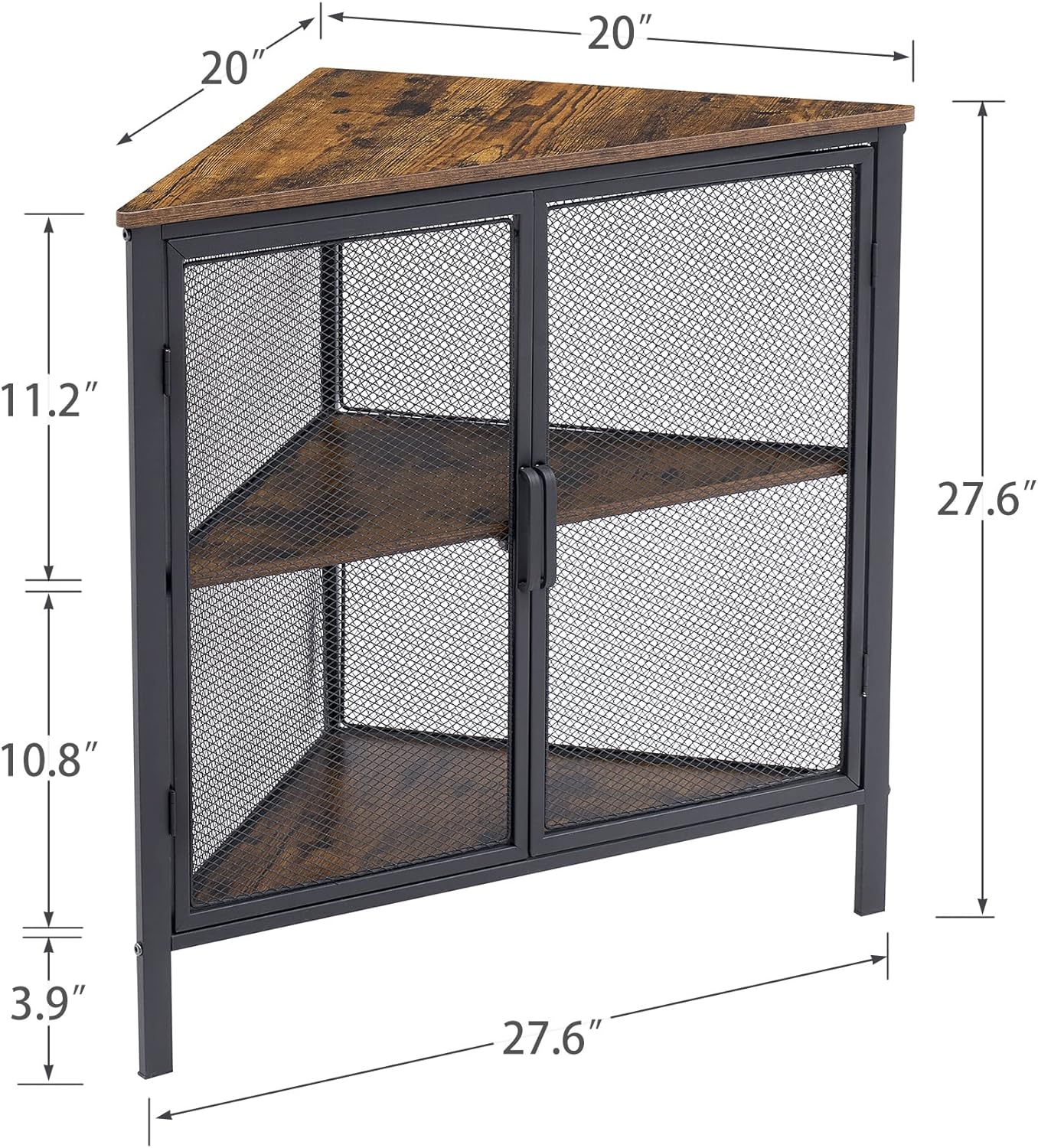 VECELO Corner Cabinet with Two Doors and Shelves, Free-Standing Storage Organizer for Small Space in Living Room/Bedroom/Kitchen, Brown and Black