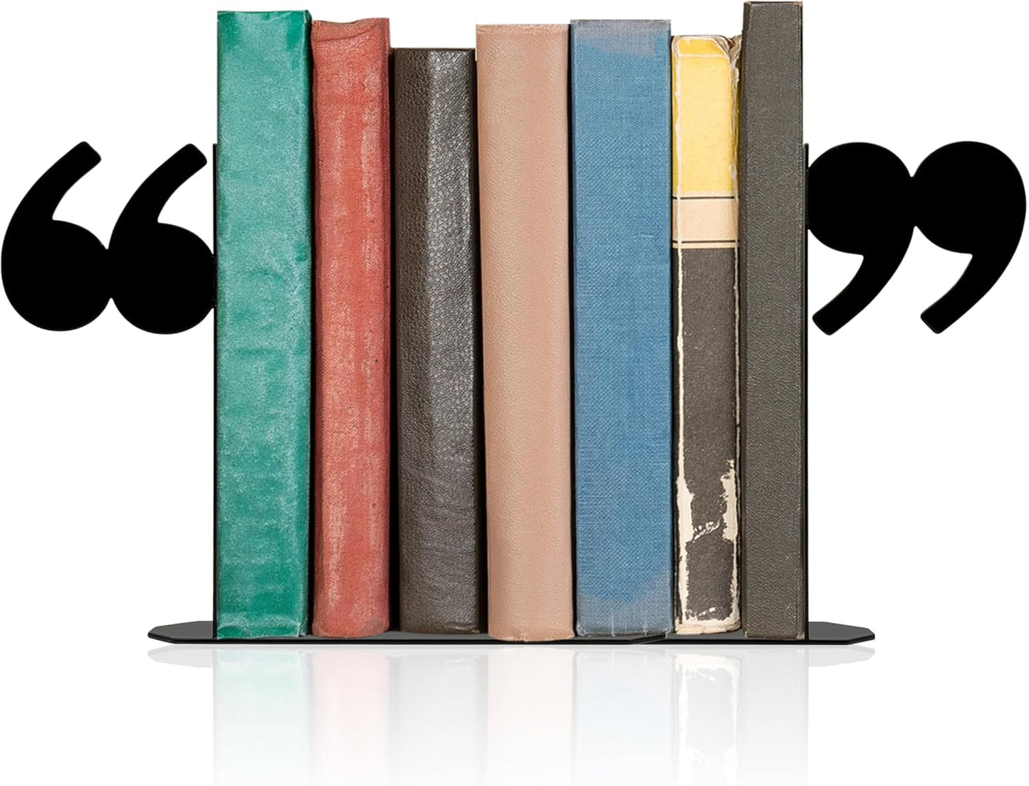 Bookends Decorative Unique Novelty Book Ends for Kids Books - Unique Bookends Decorative Metal Quotation Mark Design Bookshelf Decor, Bookish Decor for Shelves and Book Lovers Gift Ideas