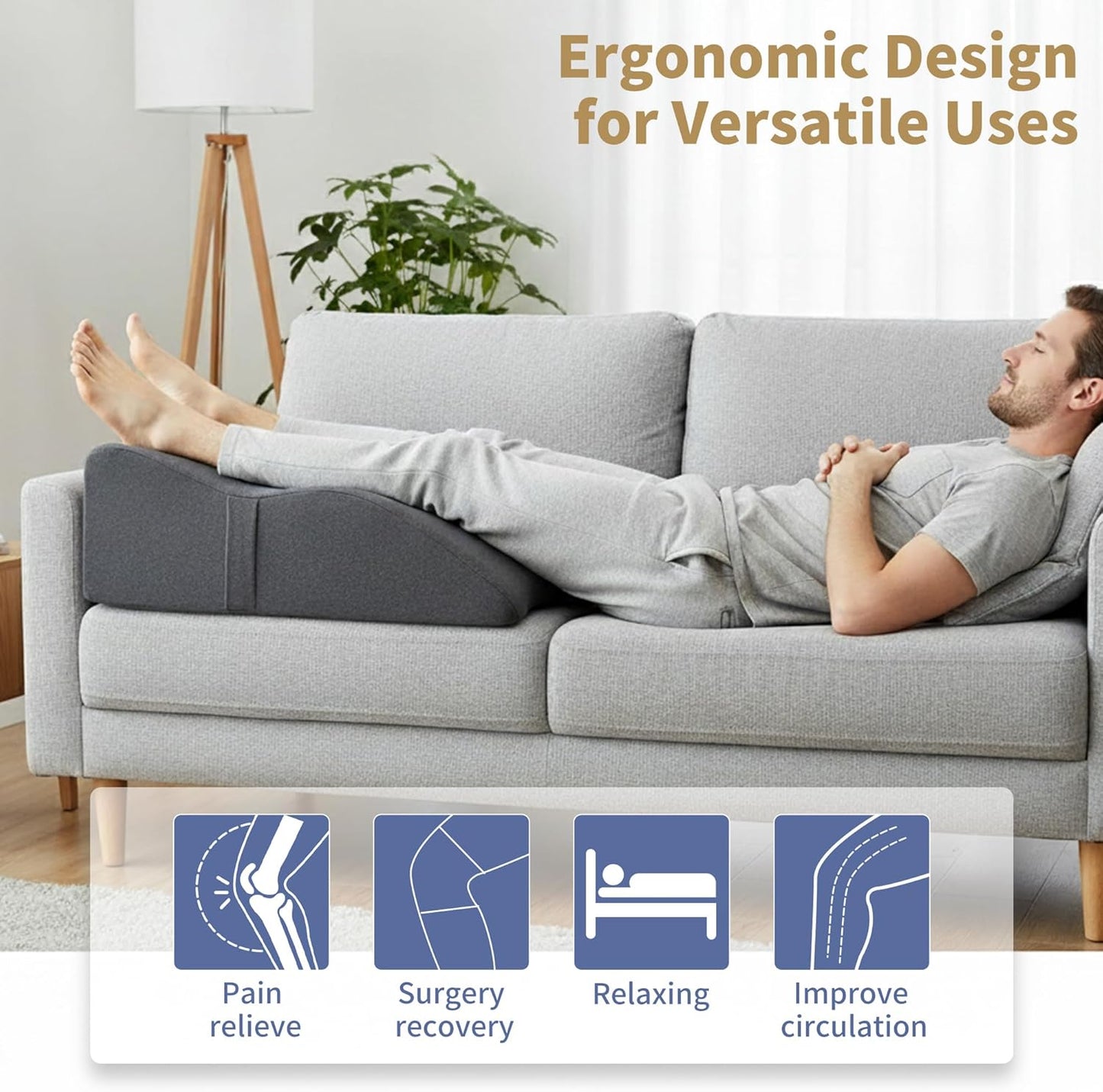 Leg Elevation Pillow with Soft Memory Foam, Wedge Pillow for Reading, Rest, Surgery, Relieves Back, Swelling, Hip, Knee Pain and Improves Blood Circulation
