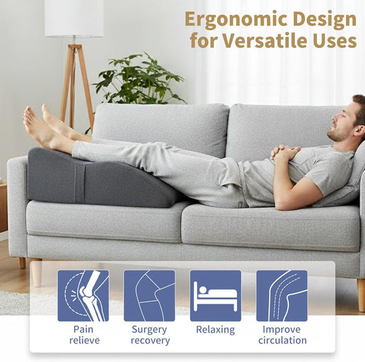 Leg Elevation Pillow with Soft Memory Foam, Wedge Pillow for Reading, Rest, Surgery, Relieves Back, Swelling, Hip, Knee Pain and Improves Blood Circulation