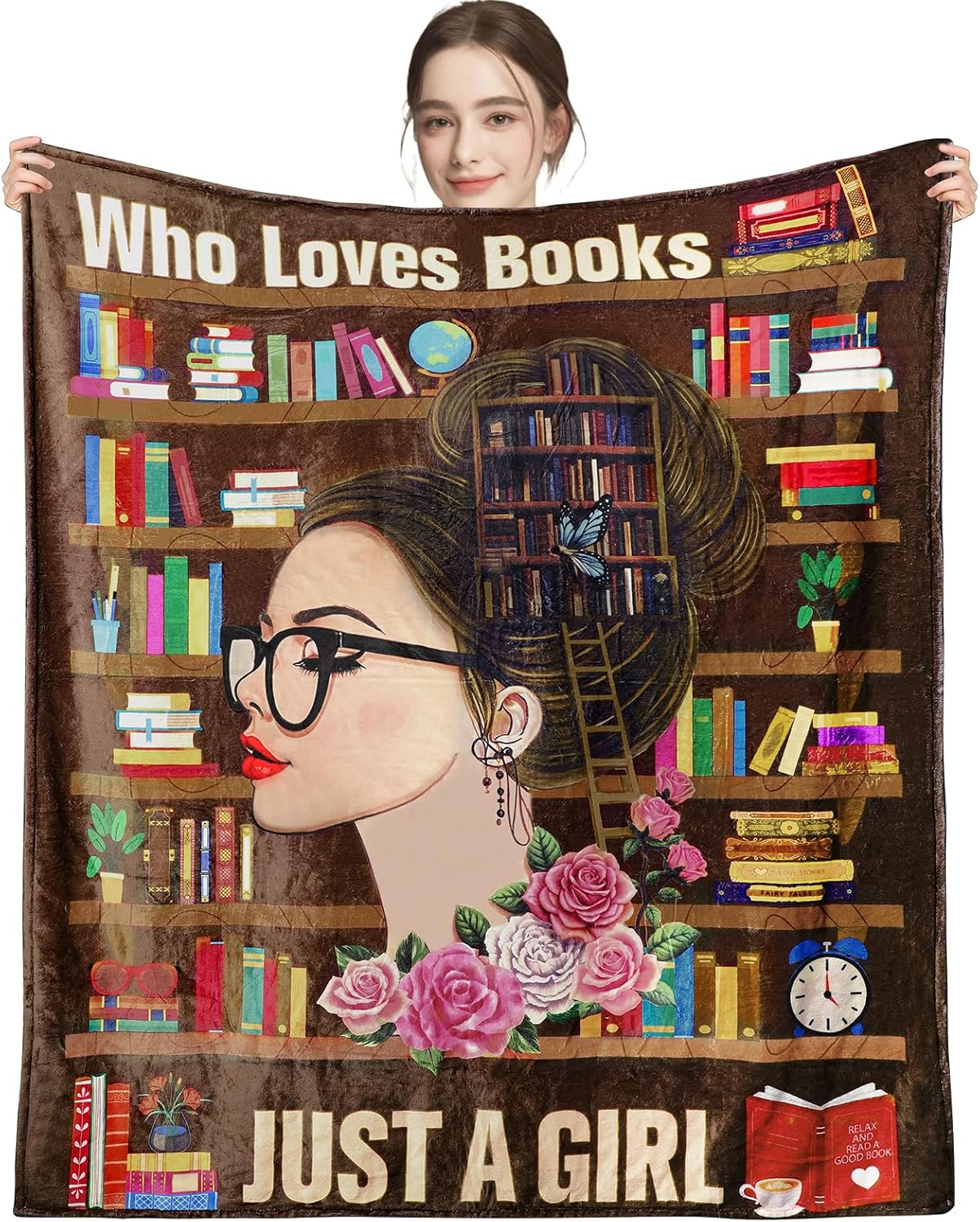 Book Lovers Gifts Blanket-Just a Girl Who Loves Books Throw Blanket,Reading Blanket for Book Lovers,Book Club Gifts for Readers Women Librarian Christmas Birthday Graduation Appreciation Present 60x50
