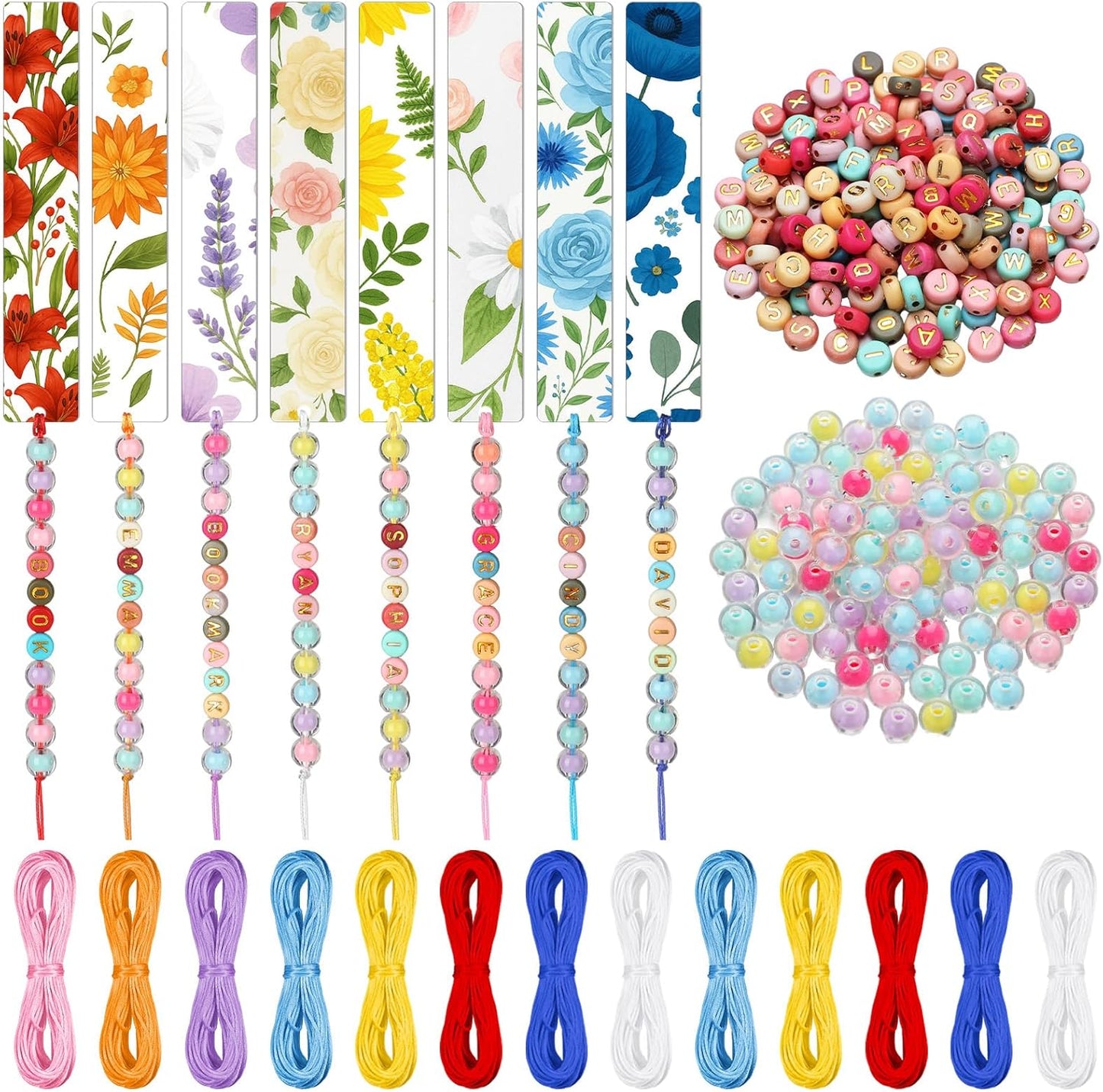 8 Pcs DIY Beadable Bookmarks Craft Kit with 280 Beads Beadable Items Bookmark Making Kit for Reading Women Adults Jewelry Pendant Charm Gift for Christmas Book Lovers Teacher Office Supplies