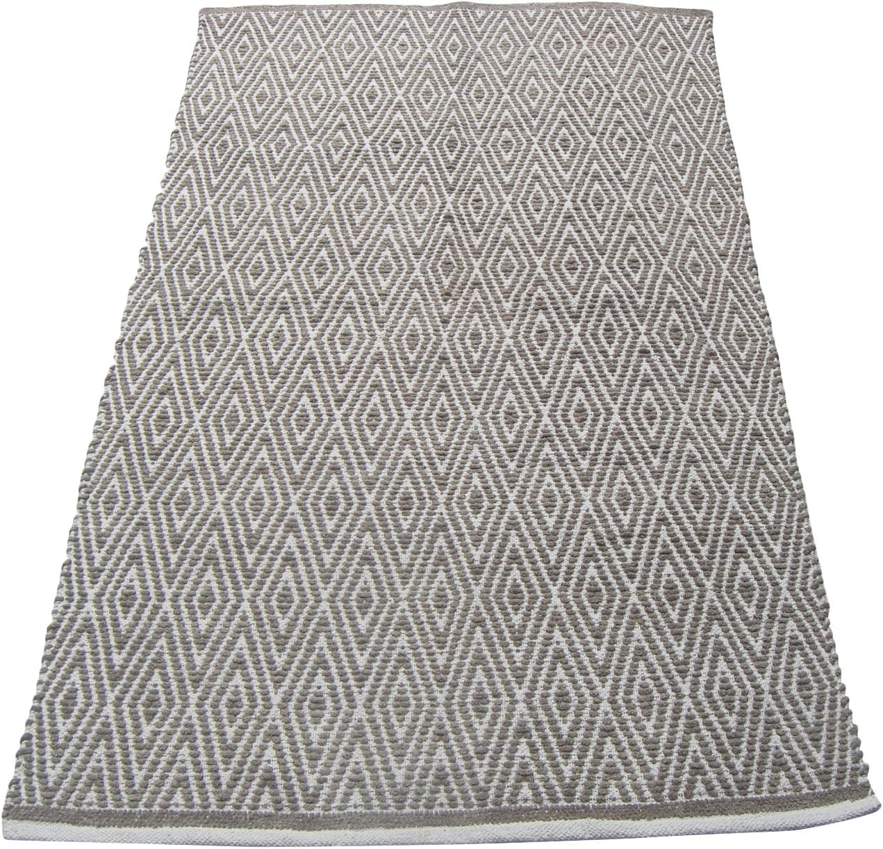 Chardin home 100% Cotton Diamond 3x5 Area Rug Fully Reversible, Machine Washable, Greyish Beige-White