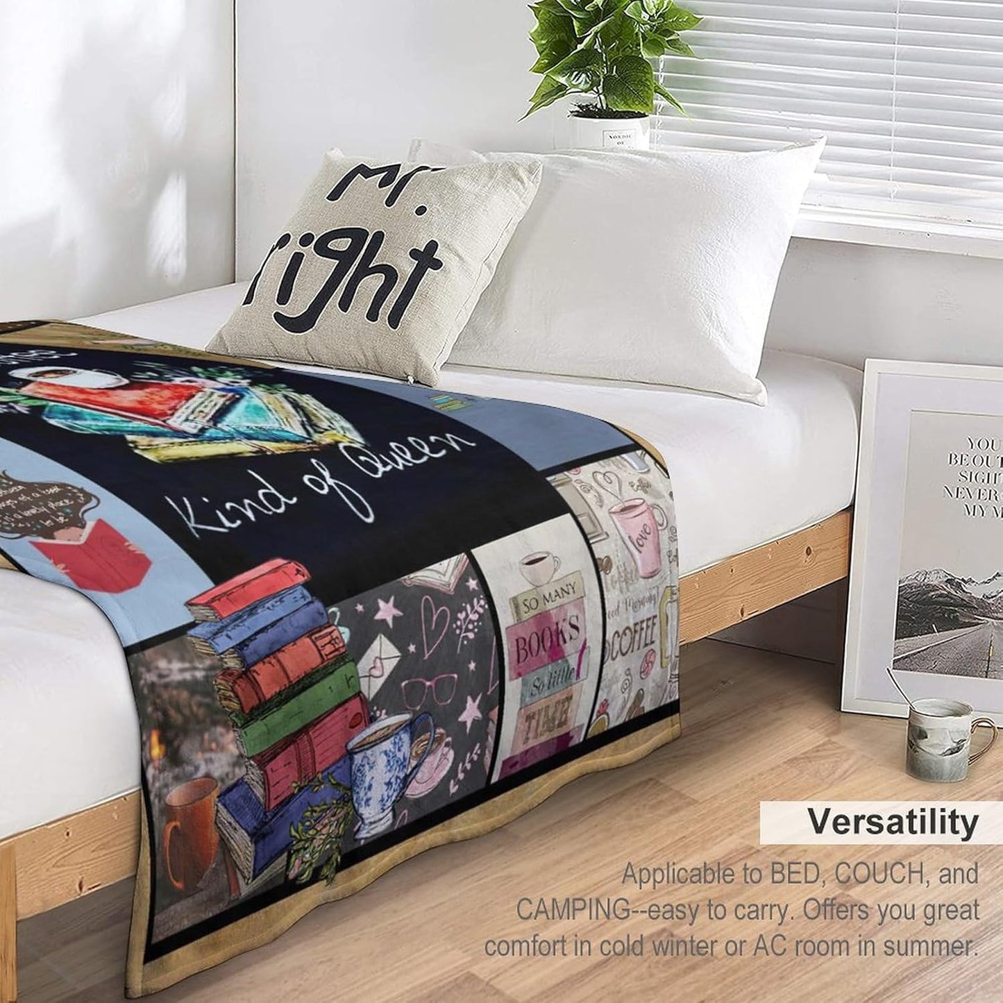 Book and Coffee Print Blanket Coffee Cup Cafe Throw Blankets for Couch Sofa Bed Stuff Decor Lightweight Soft Cozy Fleece Plush Warm Flannel Bedding Blanket Gifts for Girls Boys Kids Adults 50"x60"