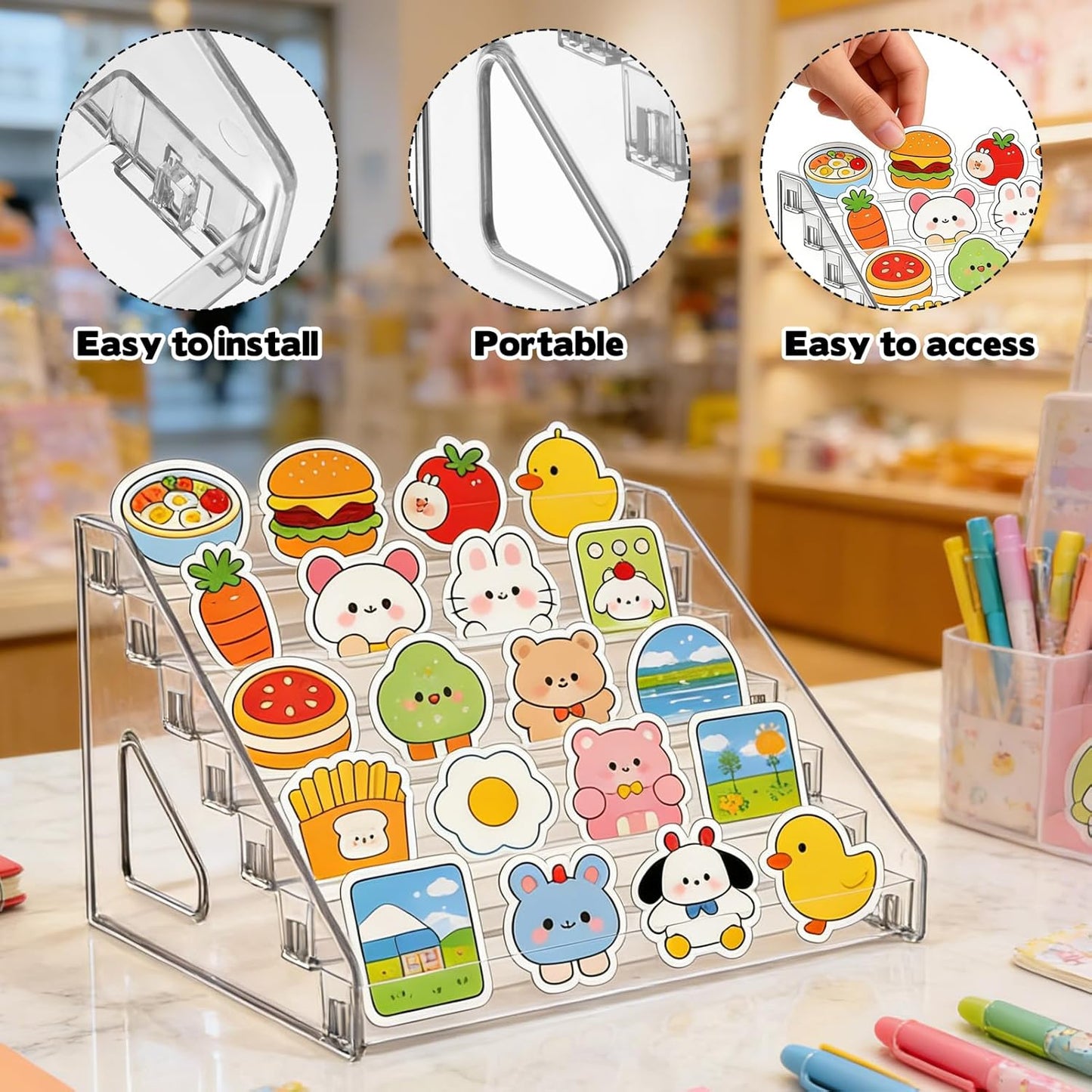 2 Pack 7 Tiers Sticker Display Stand, Sticker Stamp Holder Organizer for Large Stickers Vendors Small Business Supplier Events Trade Shows Classroom Risers Greeting Card Display Sticker Holder
