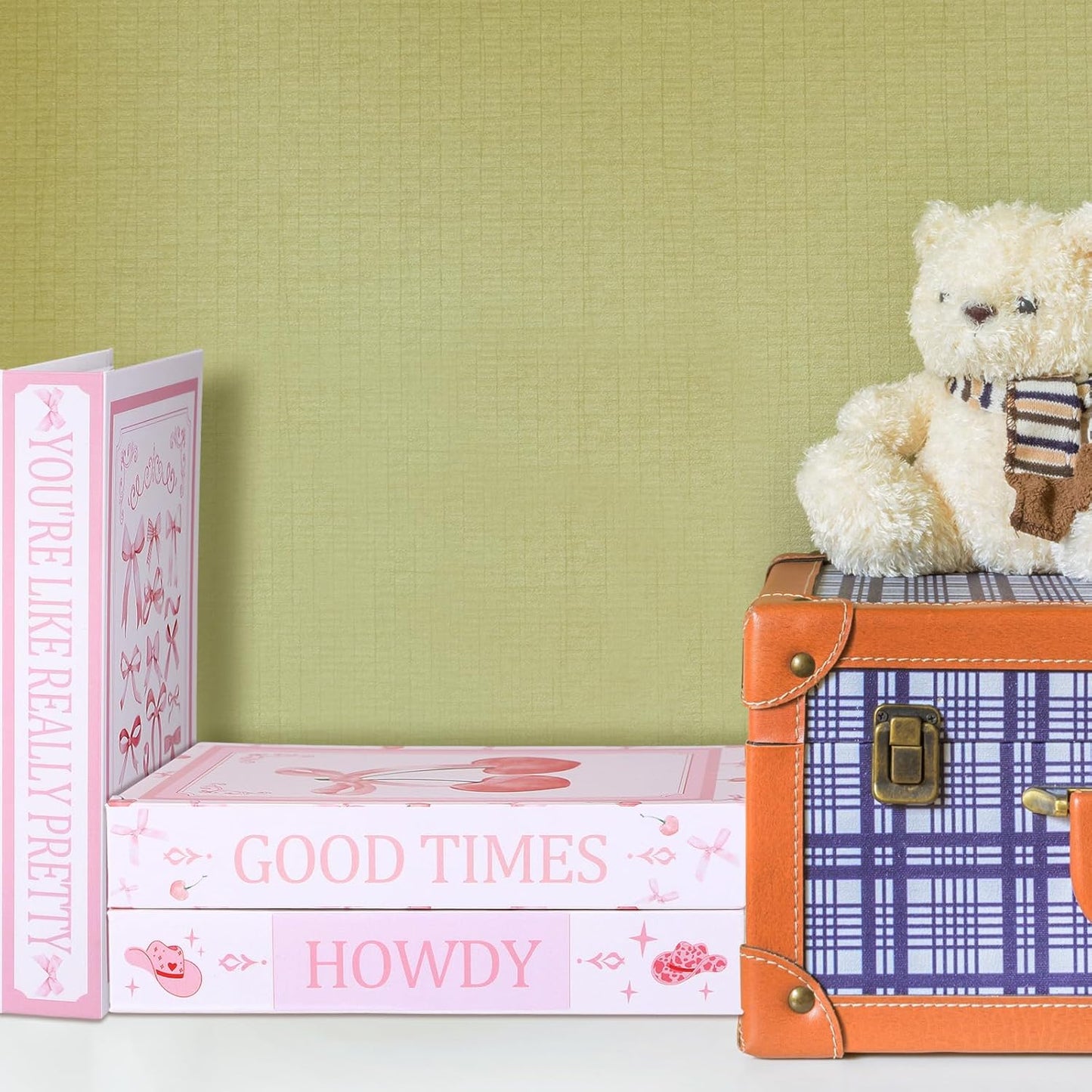 Weysat 3 Pcs Pink Bow Coquette Decorative Fake Books 9.8 Inch Preppy Faux Stacked Books Aesthetic Cute Modern Magnetic Storage Box for Coffee Table Bookshelf Display Bedroom Home Room Decor
